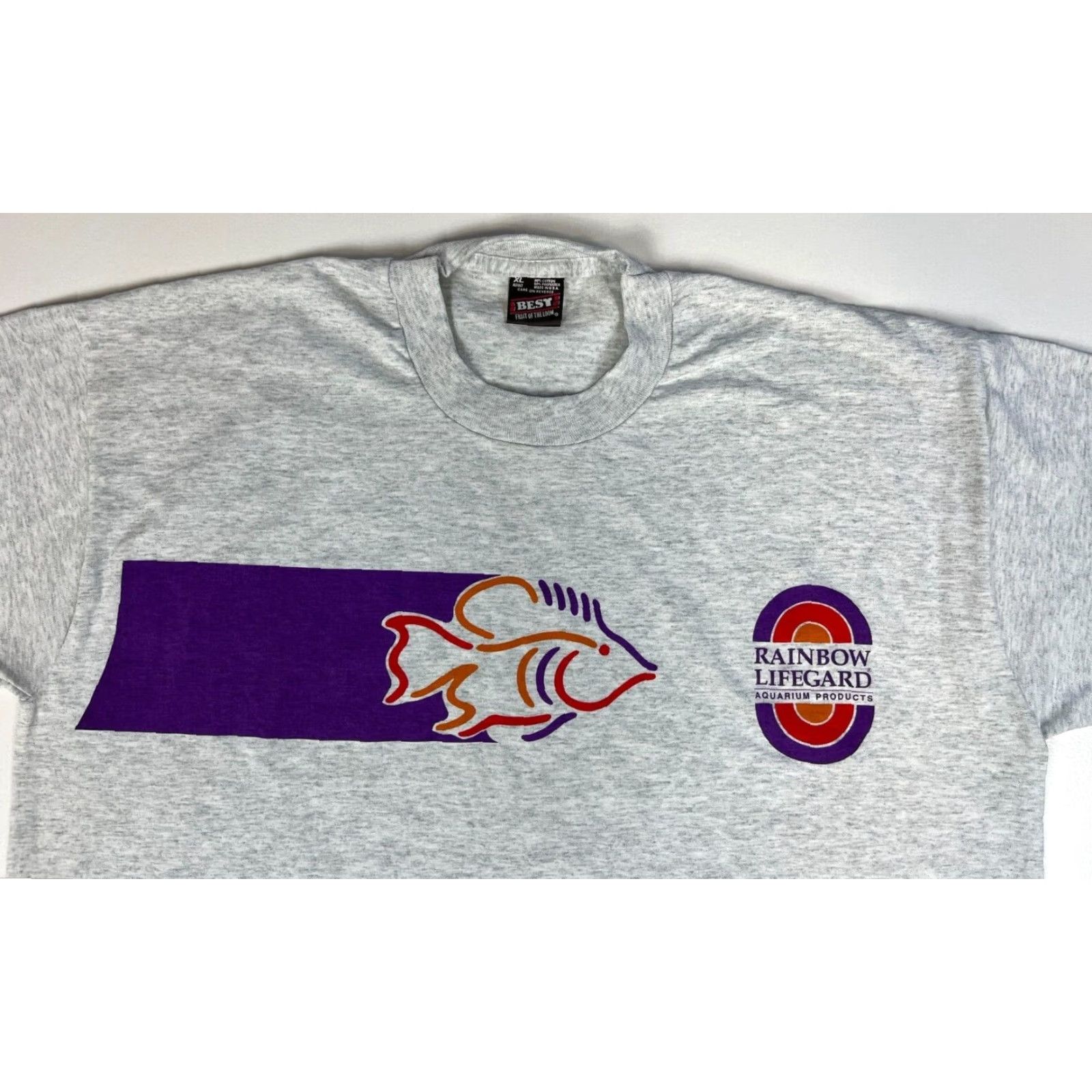 Fruit Of The Loom VINTAGE Fruit of the Loom T-Shirt Men XL Gray 90s Rainbow Lifeguard Aquarium Products 90s Mens T-Shirt Size US XL / EU 56 / 4 - 3 Thumbnail