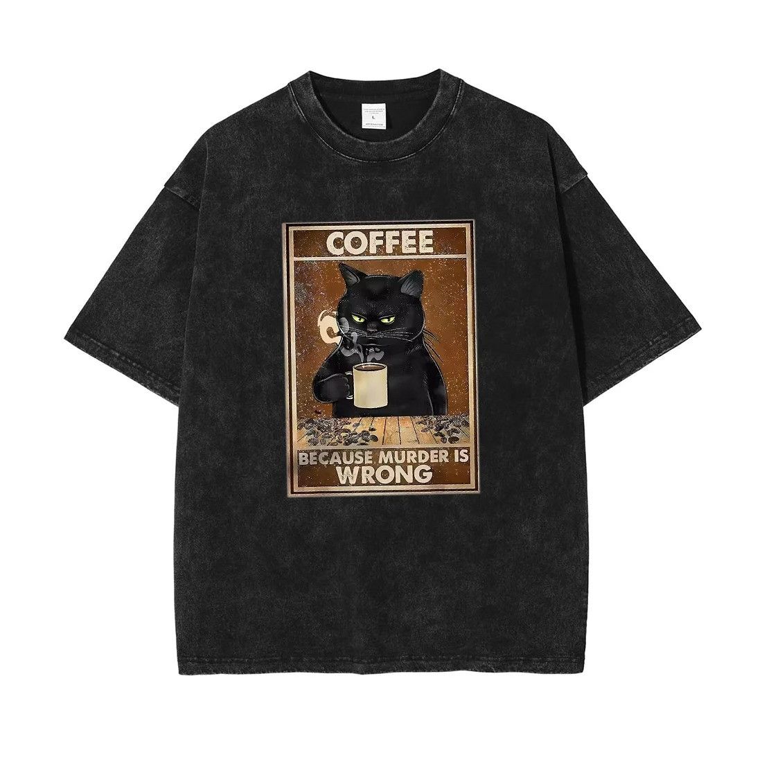 Vintage Oversized Retro Tee with Black Cat and Coffee Print Size US XL / EU 56 / 4 - 1 Preview