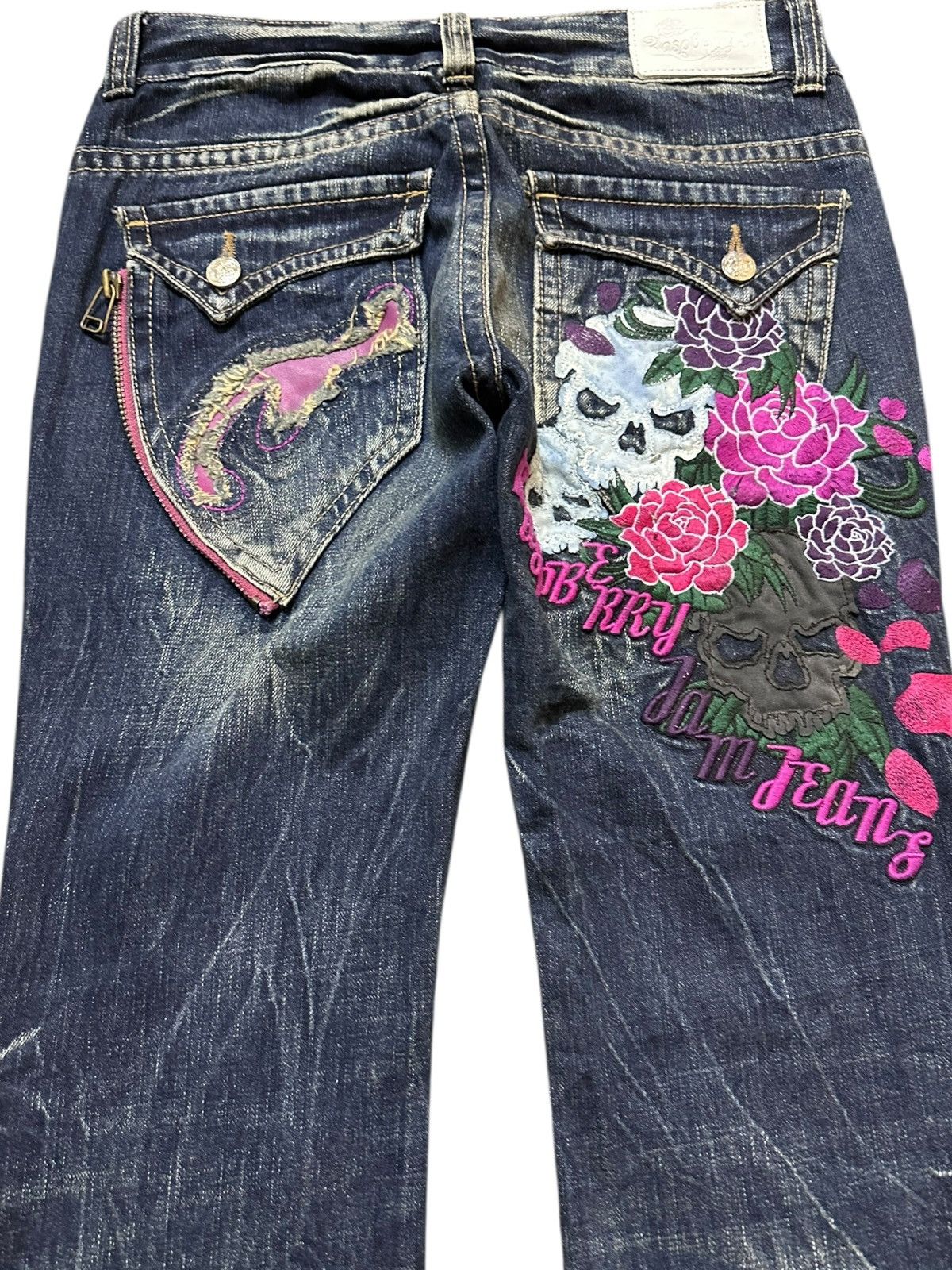 POST ARCHIVE FACTION (PAF) Vintage Raspberry Flare Bootcut Embroidery Skulls Punk Denim Size US 30 / EU 46 - 7 Thumbnail