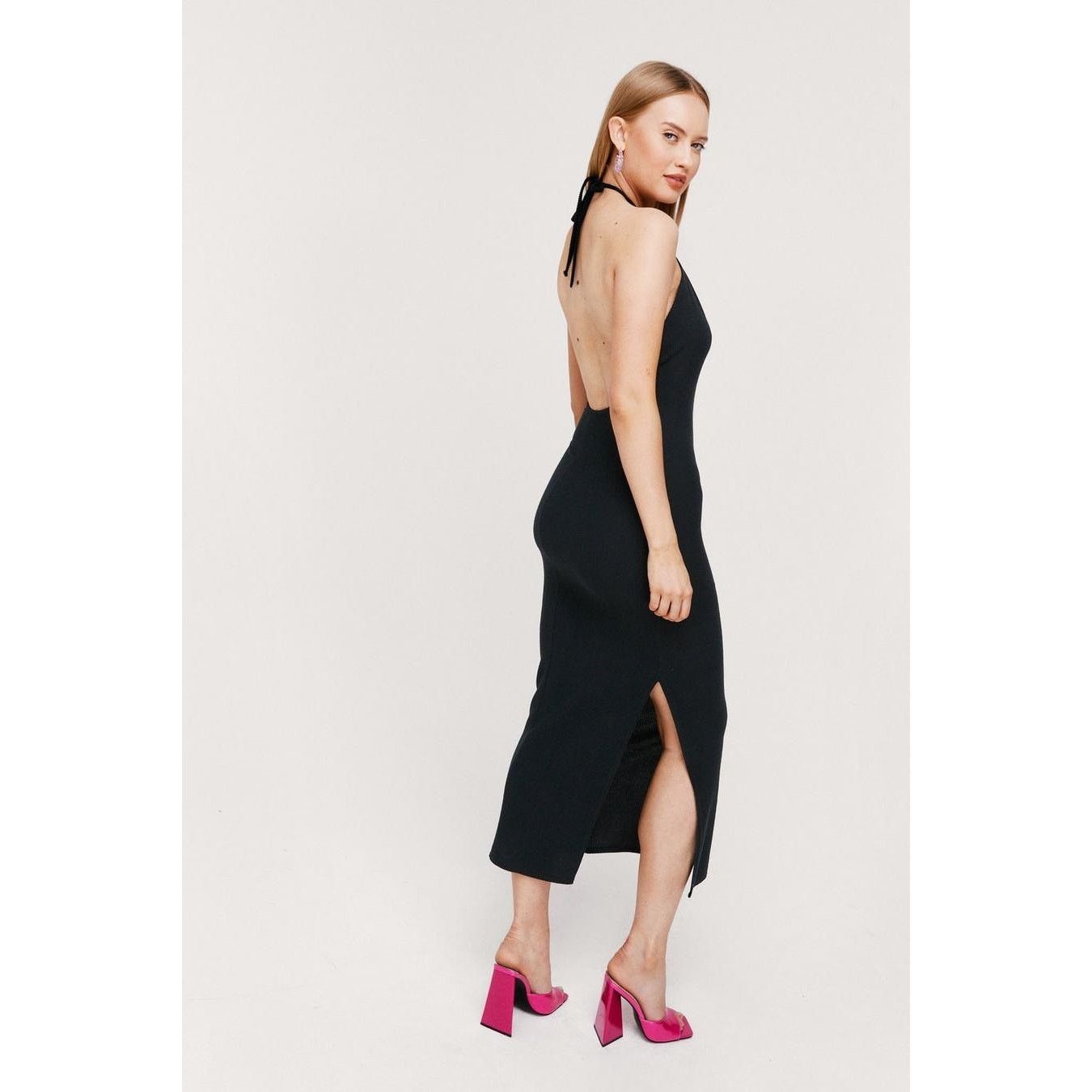 Nasty Gal Nasty Gal | Ripple Rib Halterneck Maxi Dress | Size 8 Size M / US 6-8 / IT 42-44 - 4 Thumbnail