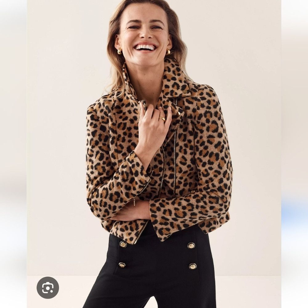 Ann Taylor ANN TAYLOR | Animal Print Moto Jacket Wool Sz XS Size XS / US 0-2 / IT 36-38 - 2 Thumbnail