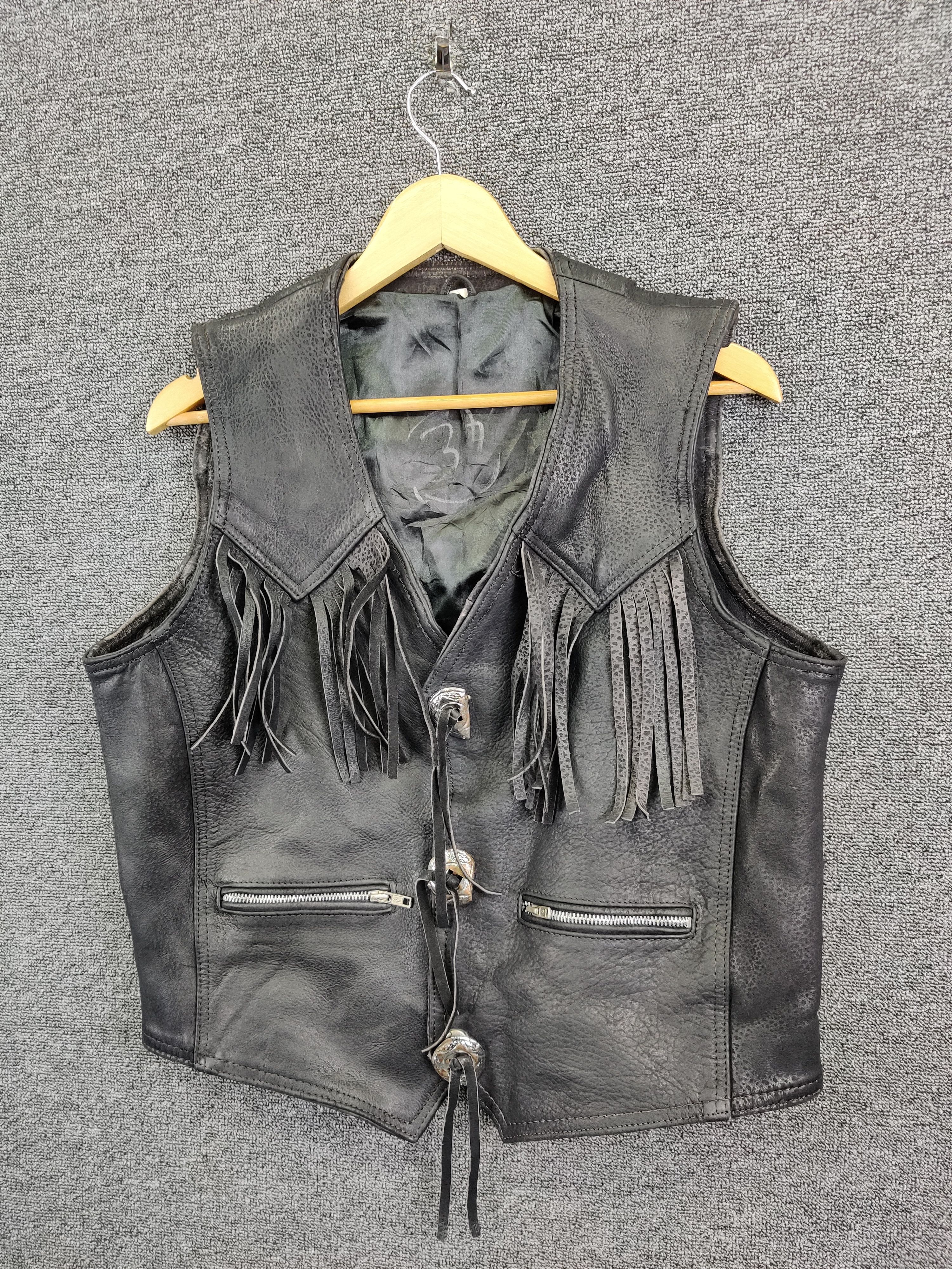 Leather Vintage Echtes Leder Leather Fringe Motorcycle Vest Size US M / EU 48-50 / 2 - 2 Thumbnail