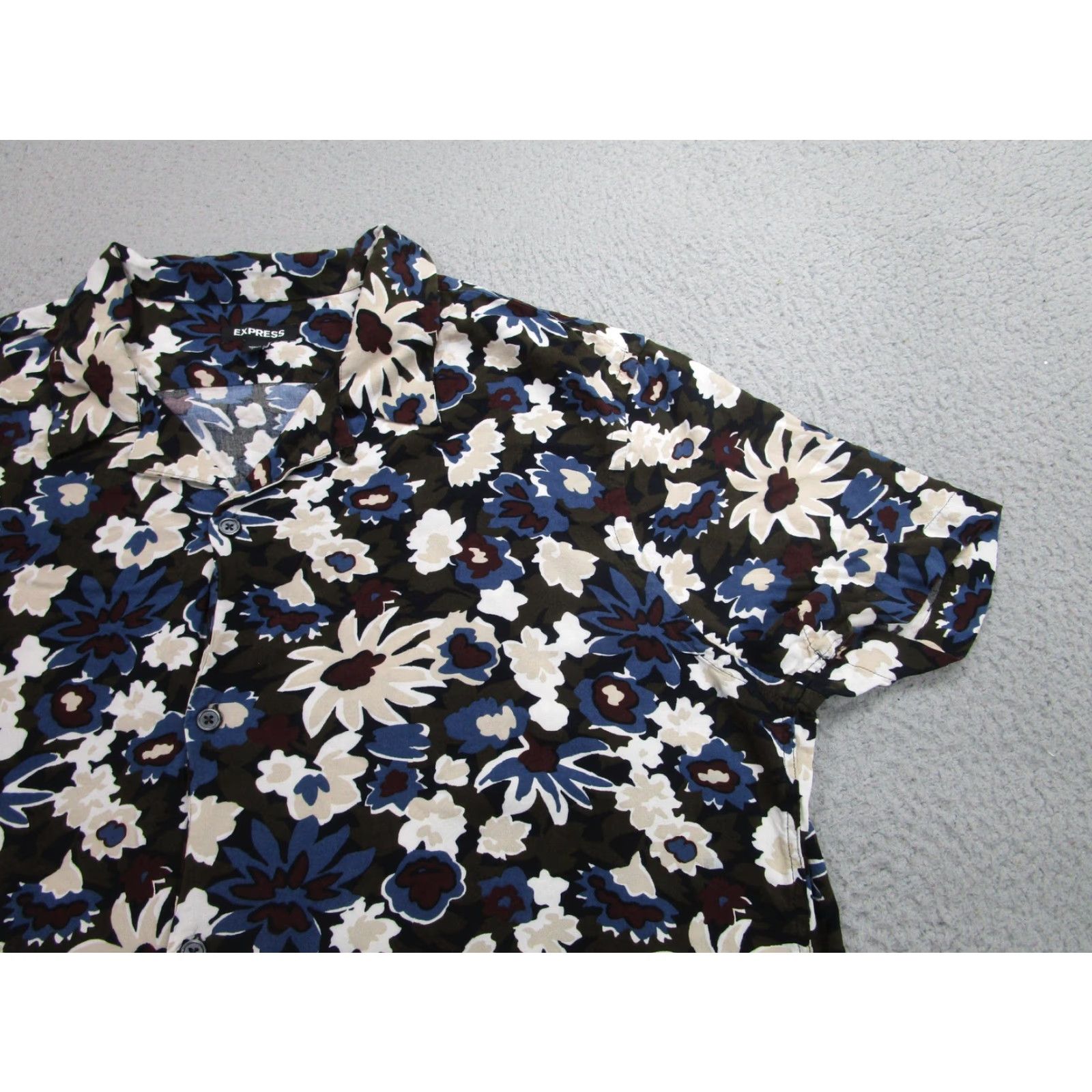 Express Express Shirt Mens Large Black Blue Floral Short Sleeve Button Front Camp Size US L / EU 52-54 / 3 - 2 Thumbnail