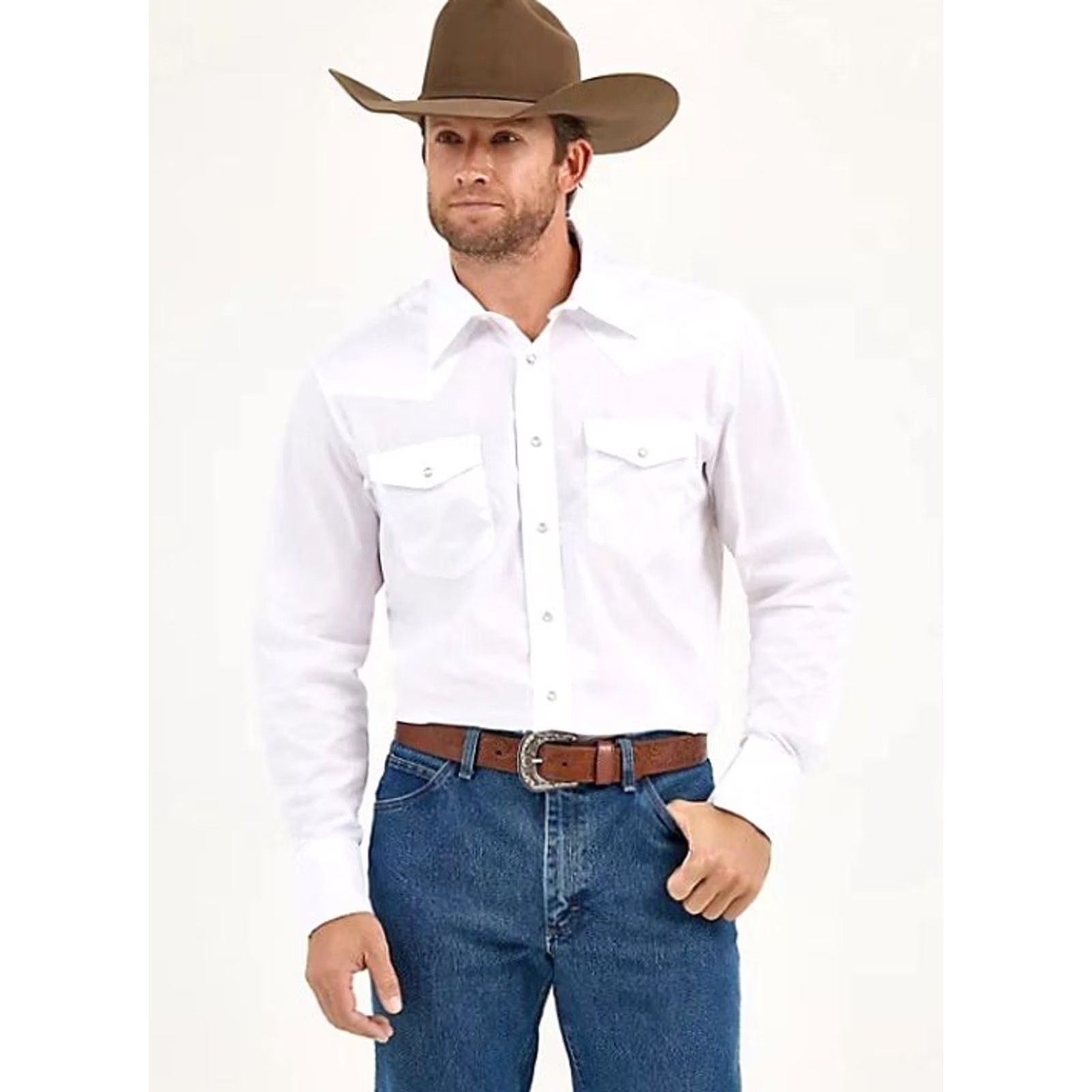 Wrangler WRANGLER Western Shirt Long Sleeve Pearl Snap Solid White Broadcloth 20/35 Mens Size US XXL / EU 58 / 5 - 2 Thumbnail