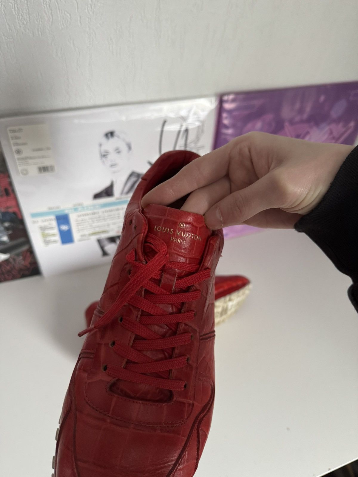 Louis Vuitton Louis Vuitton Red Crocodile Embossed Leather Sneakers Luxury Size US 7.5 / EU 40-41 - 12 Thumbnail