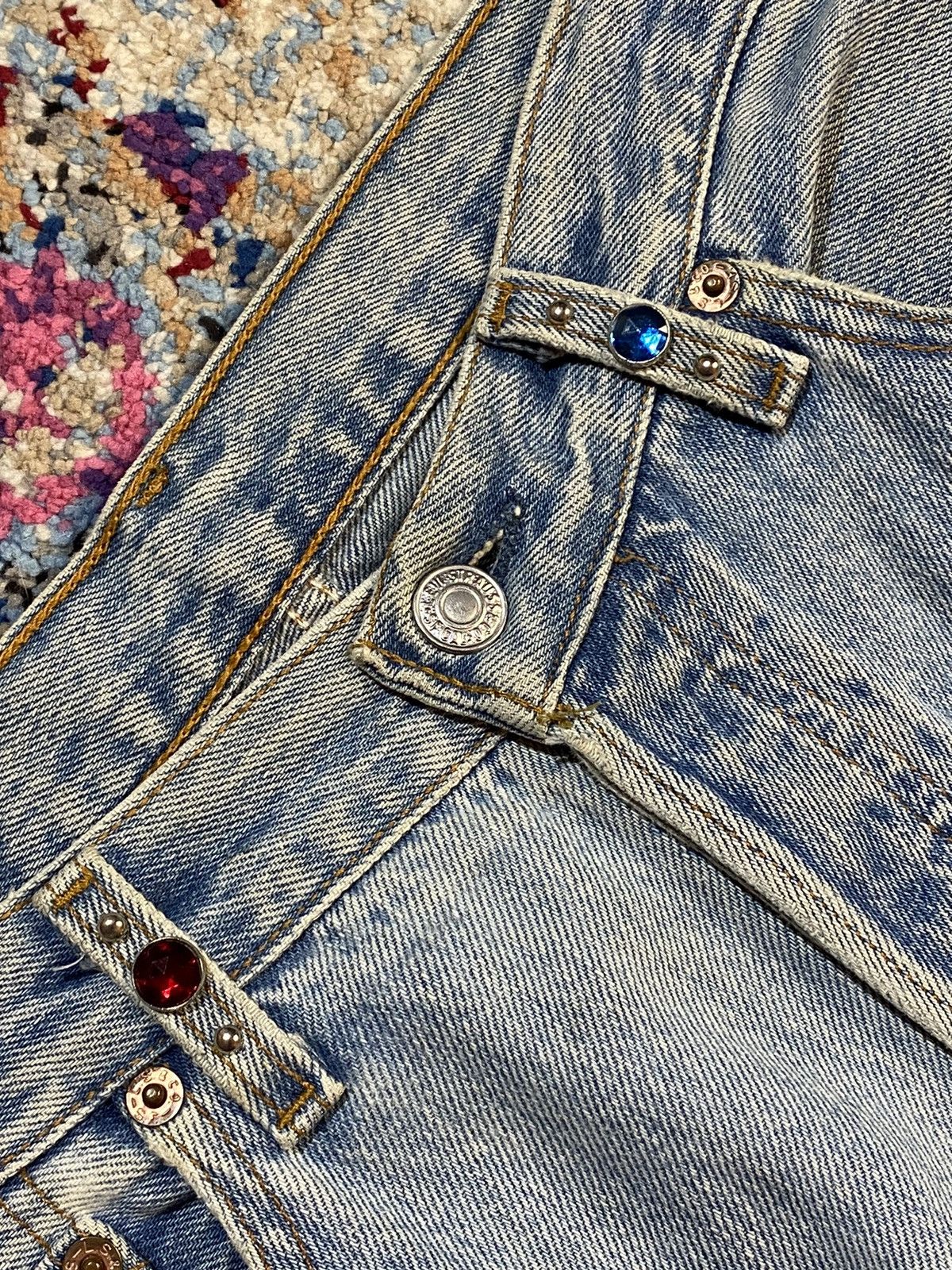 Levi's × Vintage WASHED BLUE 501 LEVIS RINDEM CUSTOM STUDS RHINESTONE Size US 33 - 11 Thumbnail