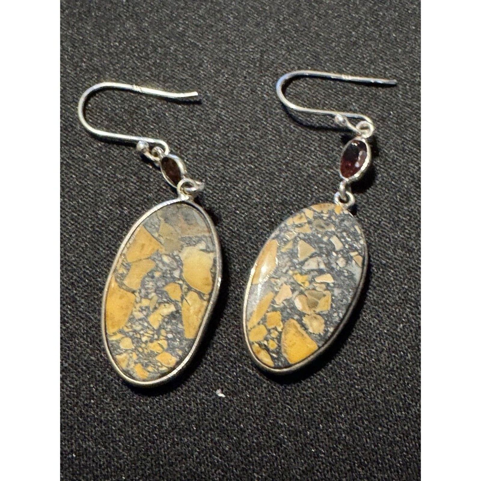 Other Bumble Bee Jasper / Garnet Fish Hook Earrings 925 Silver Size ONE SIZE - 4 Thumbnail