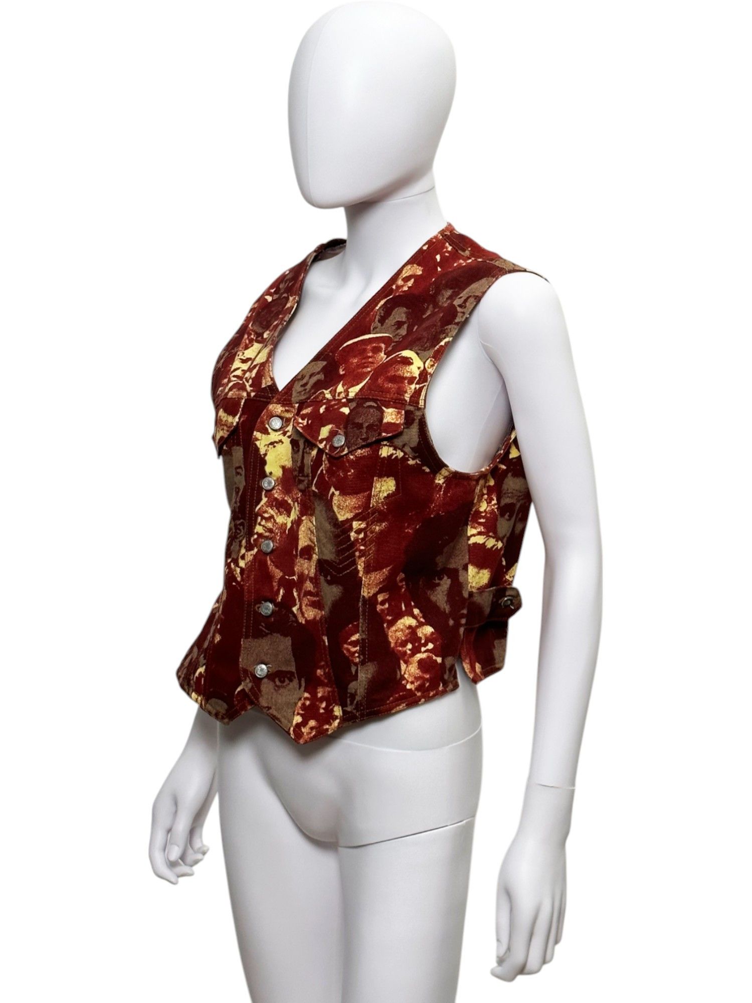 Jean Paul Gaultier A/W 1992 Denim Gilet "Faces" Size M / US 6-8 / IT 42-44 - 2 Thumbnail