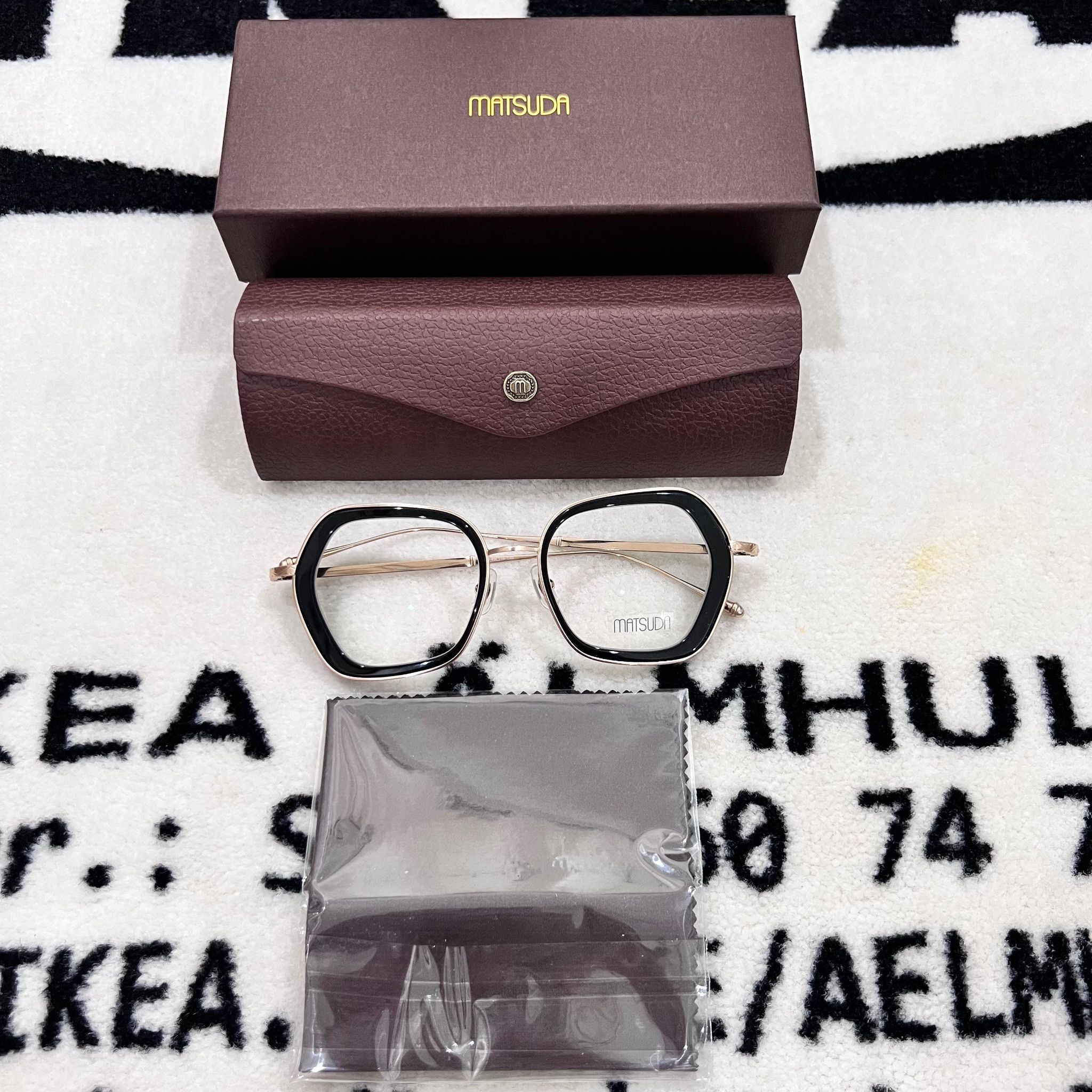 Matsuda Matsuda M3074 Rectangular Eyeglasses Black / Brushed Gold Size ONE SIZE - 1 Thumbnail