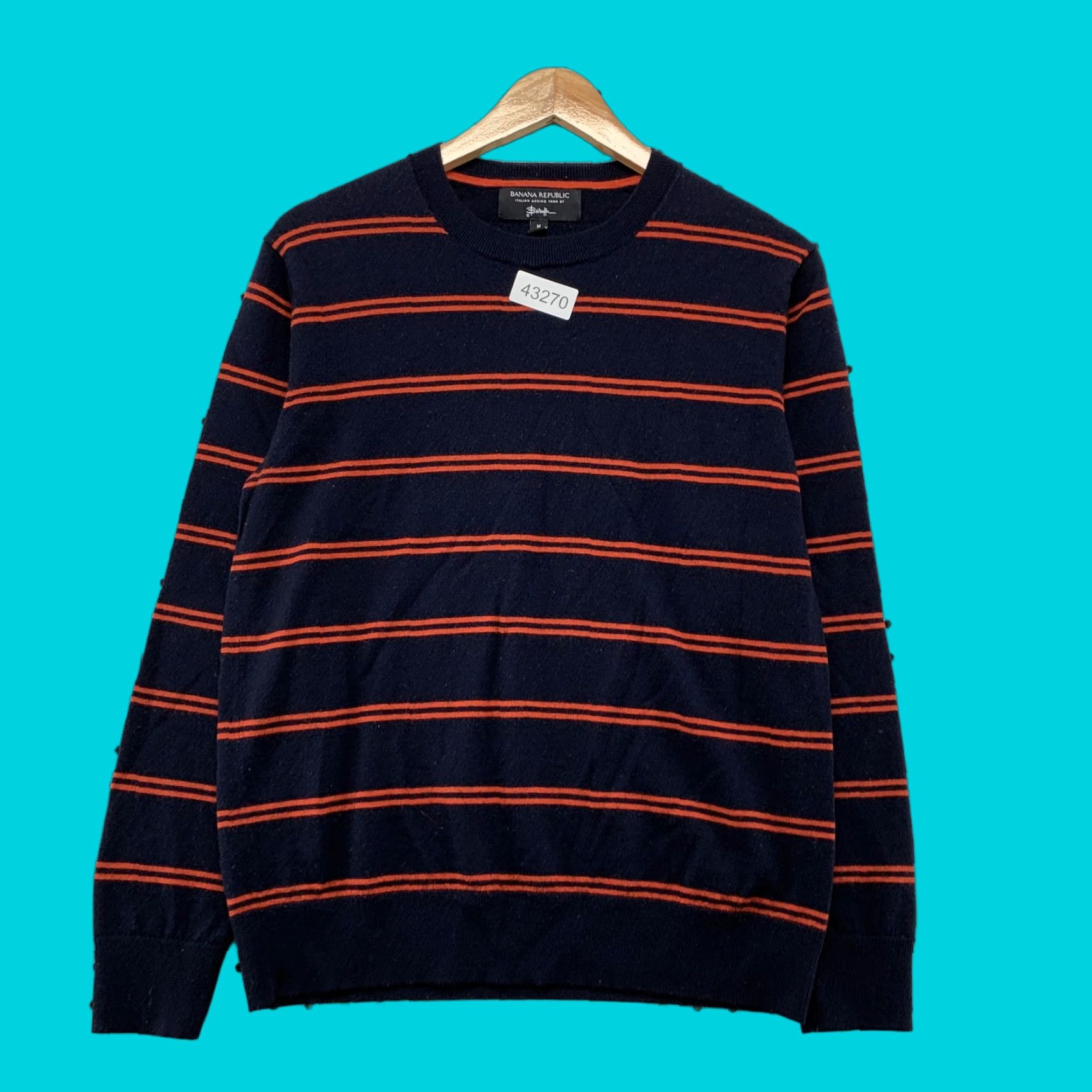 Banana Republic Banana Republic Merino Wool Sweater Mens Medium Navy Red Striped Crew Neck Long Sleeve Casual Size US M / EU 48-50 / 2 - 1 Thumbnail