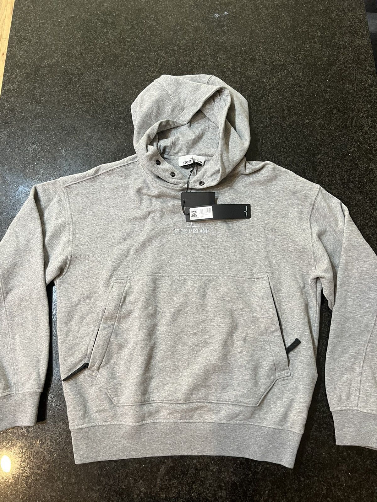 Stone Island Embroidered Felpa Hooded Sweatshirt Grey