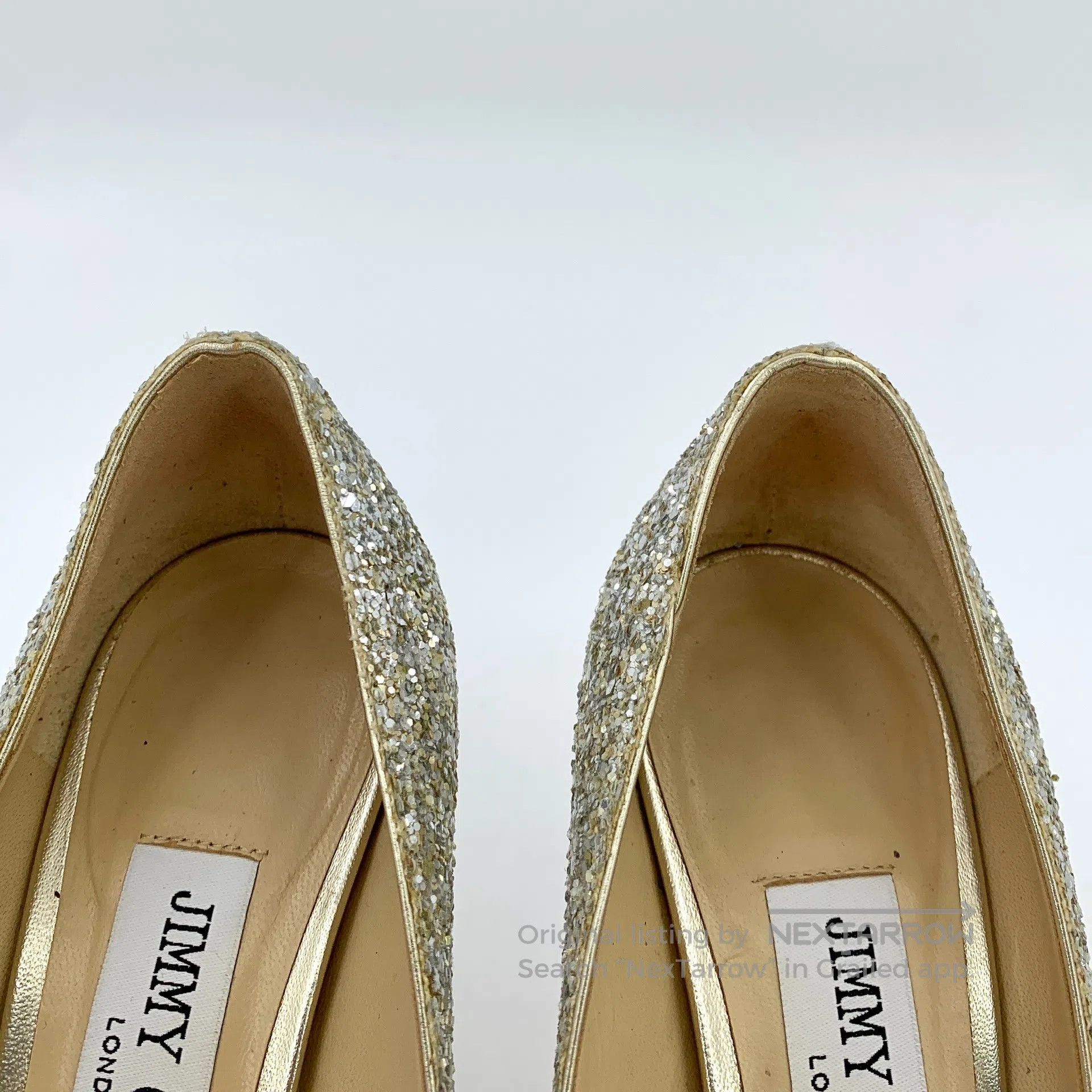 Jimmy Choo Jimmy Champagne glitter fine point stiletto high heels| Size US 4 / IT 34 - 9 Thumbnail