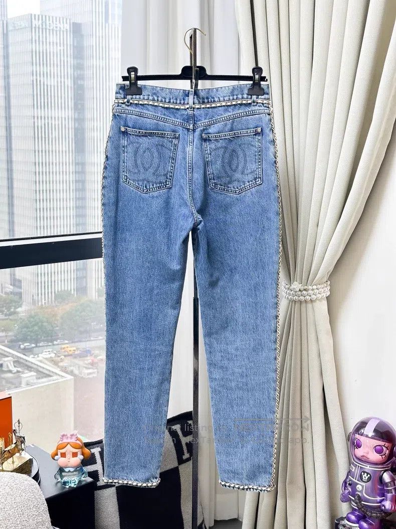 Chanel Chanel Blue denim denim with white leather chain jeans Size 38" / US 16 / IT 52 - 3 Thumbnail