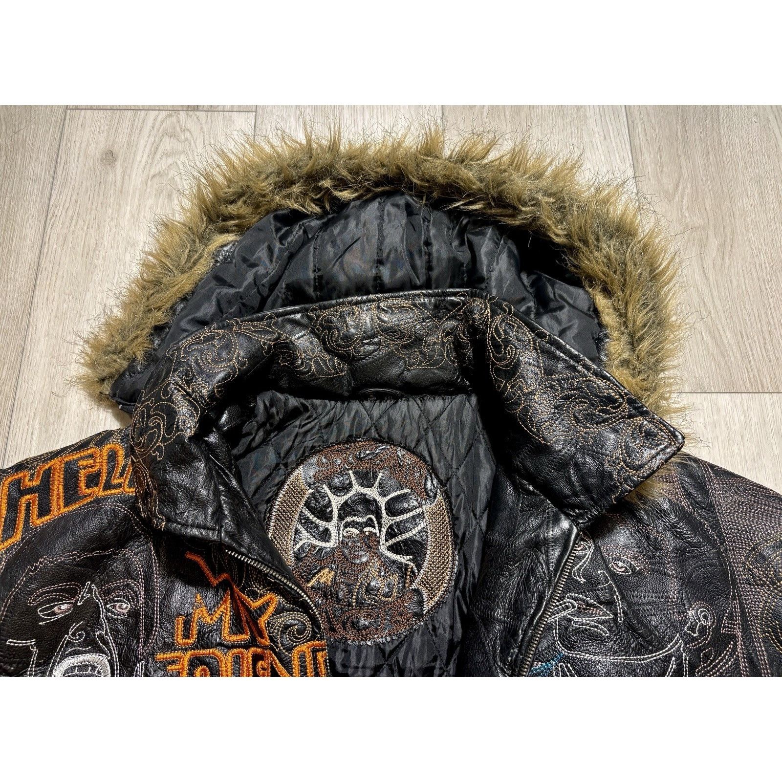 Other Scarface Leather Embroidered Fur Hood Jacket Black Y2K 5XL Size US XXL / EU 58 / 5 - 8 Thumbnail