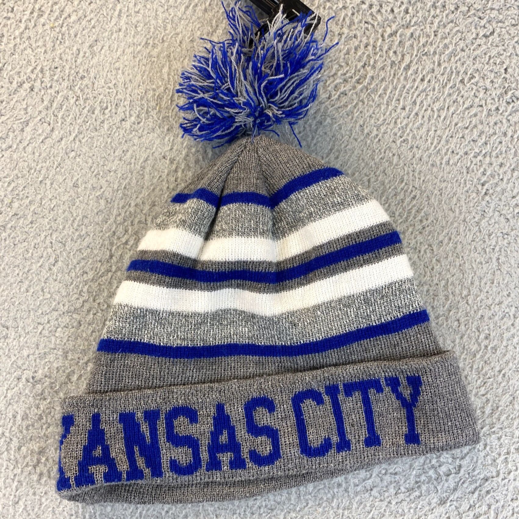 Vintage Kansas City Beanie Winter Knit Hat Pom Puff Ball One Size Blue White Unisex Adults Size ONE SIZE - 3 Thumbnail