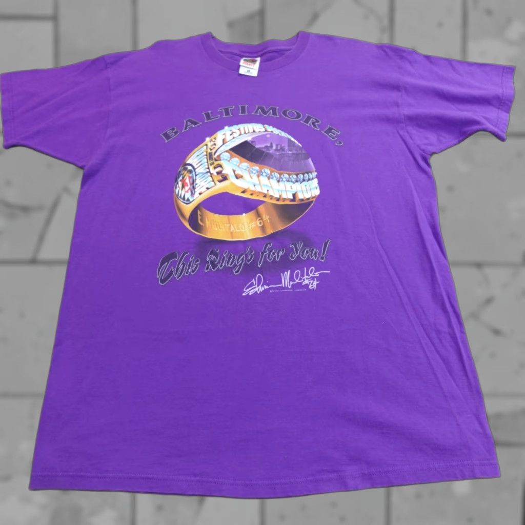 Edwin VINTAGE Ravens Shirt 2XL Purple Cotton Crew Neck Short Sleeve Men 2000s Edmond Mulitalo Superbowl Ring 2001 Size US XXL / EU 58 / 5 - 1 Thumbnail