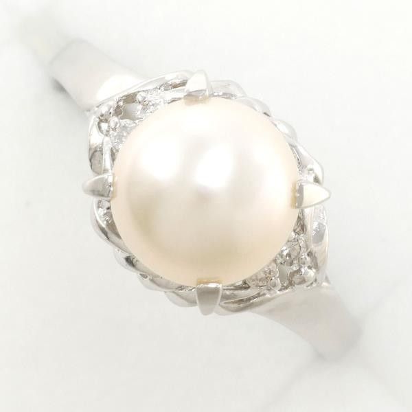 Other Other PT900 Platinum Ring with 8mm Pearl and Diamond Metal Ring in Excellent Condition Size ONE SIZE - 1 Thumbnail