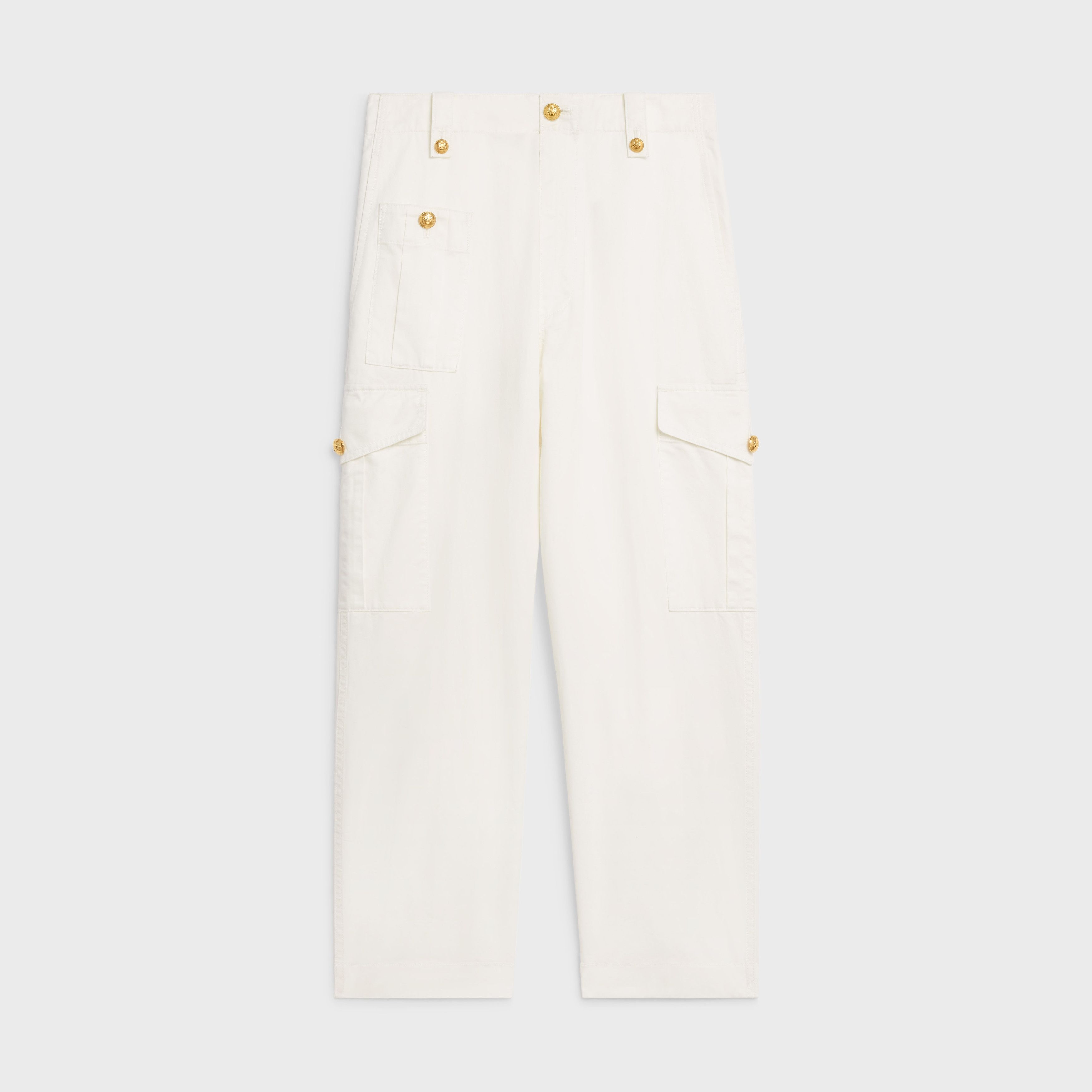 Celine o1w1db11124 Cotton Linen Cargo Pant in White Size 24" / US 00 / IT 34 - 1 Thumbnail