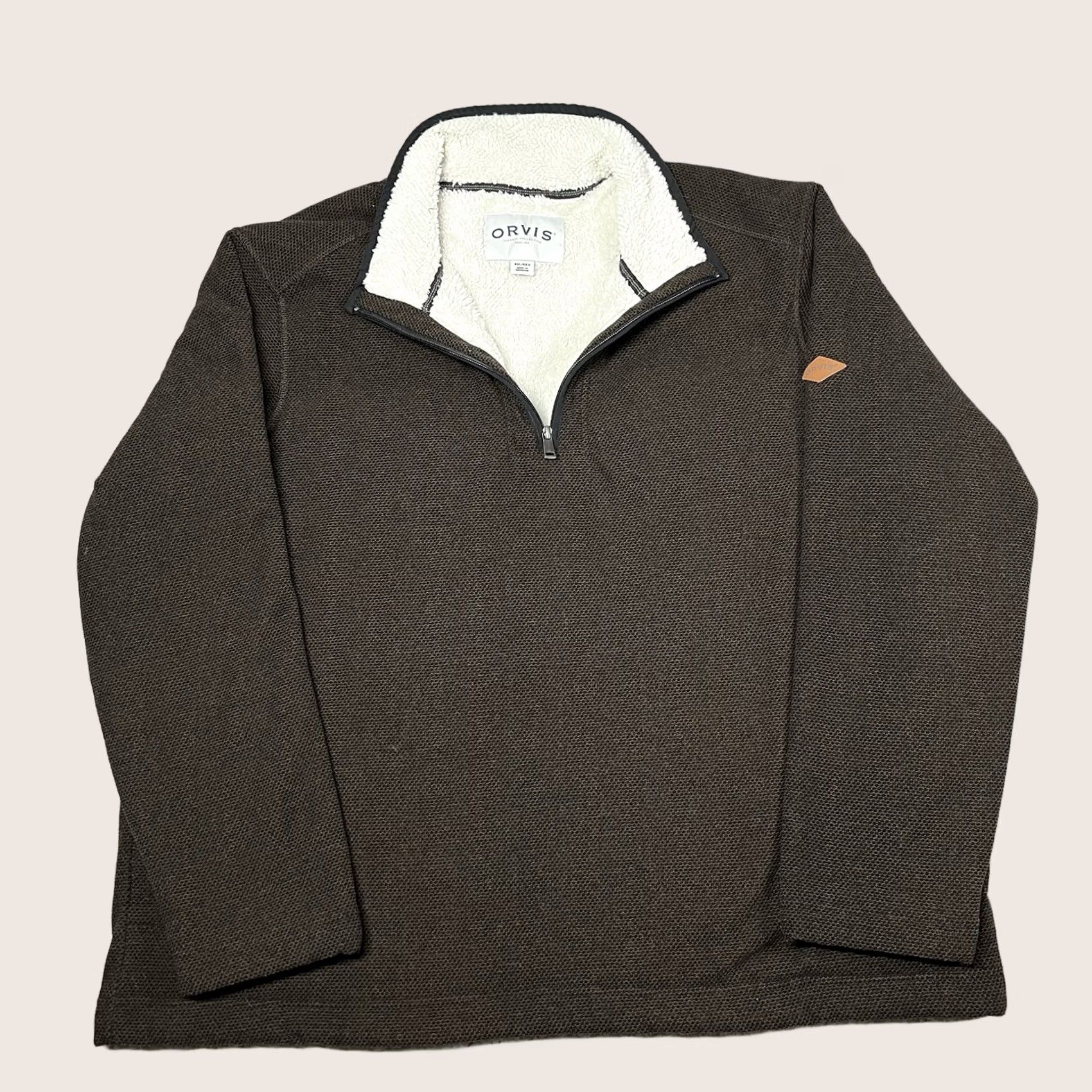 Orvis Orvis Pullover 1/4 Zip Sweater Men 2XL Brown Fleece Lined Mock Neck Jacket Outdoor Casual Winter/Vintage Style הצד Size US XXL / EU 58 / 5 - 1 Thumbnail