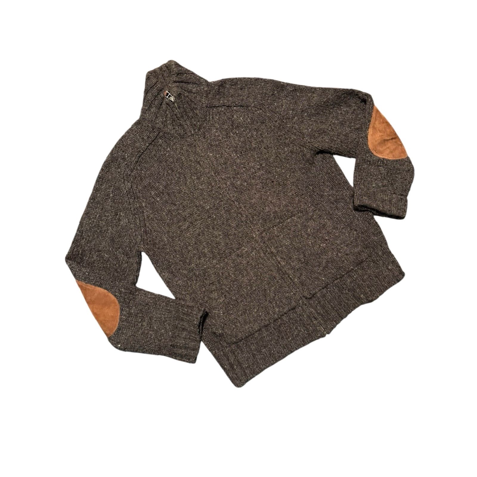 Polo Ralph Lauren VINTAGE Polo Ralph Lauren Full Zip Sweater Men M Gray Alpaca Wool Knit Leather Elbow Patch Slim Pockets Mock Neck Long Sleeve Size US M / EU 48-50 / 2 - 3 Thumbnail
