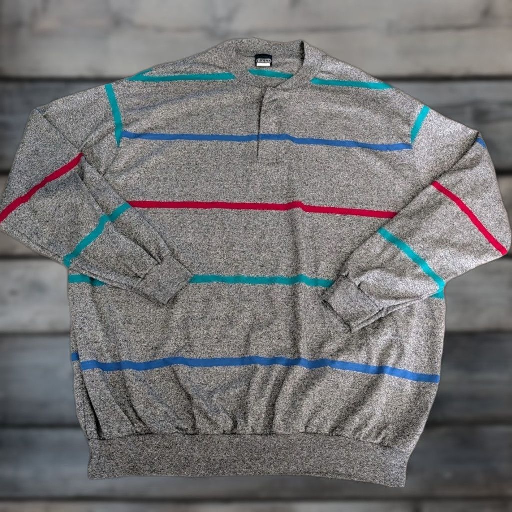 Vintage Vtg Patrick Long Sleeve Striped Henley Ribbed Shirt Size 3XL USA Made Gray Men’s T-Shirt Size US XXL / EU 58 / 5 - 1 Thumbnail