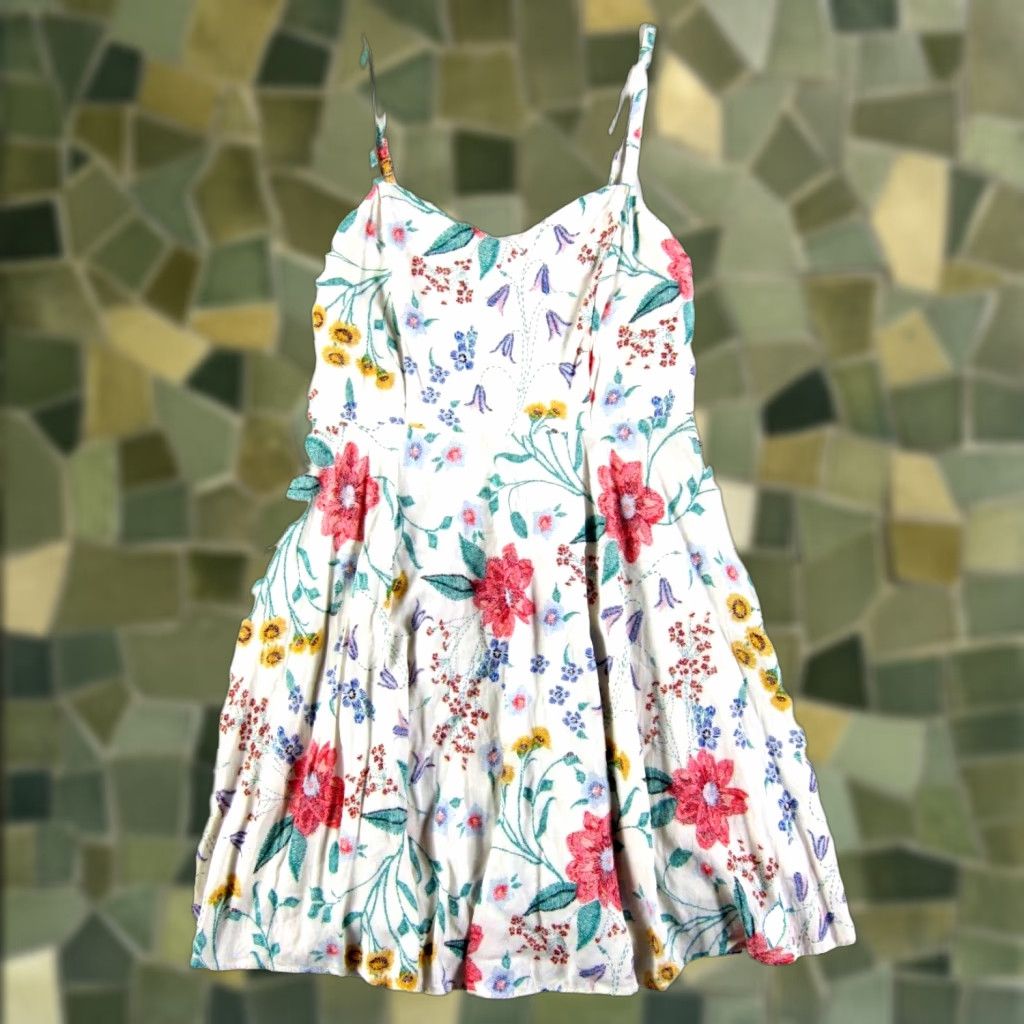 Old Navy Old Navy 100% Rayon Pink White Yellow Green Floral Tank Slip Sun Dress Medium Dress Size M / US 6-8 / IT 42-44 - 1 Thumbnail