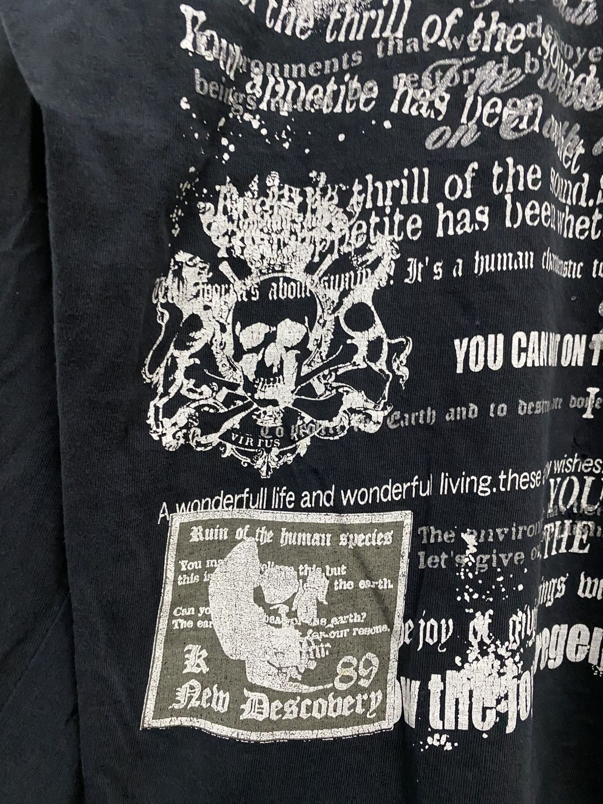 If Six Was Nine Distressed Japanese Design Skull Cross Poem Punk Style Tee Size US M / EU 48-50 / 2 - 3 Thumbnail