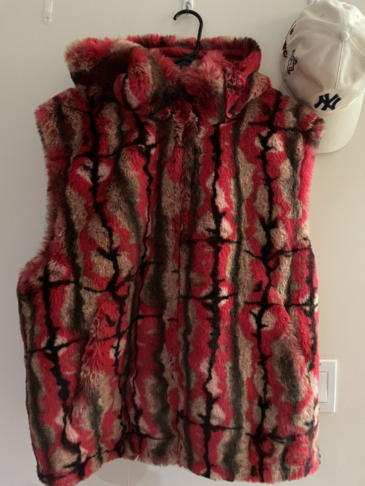 image of Supreme X Faux Fur X Vest in Red/Black/Tan, Men's (Size XL)