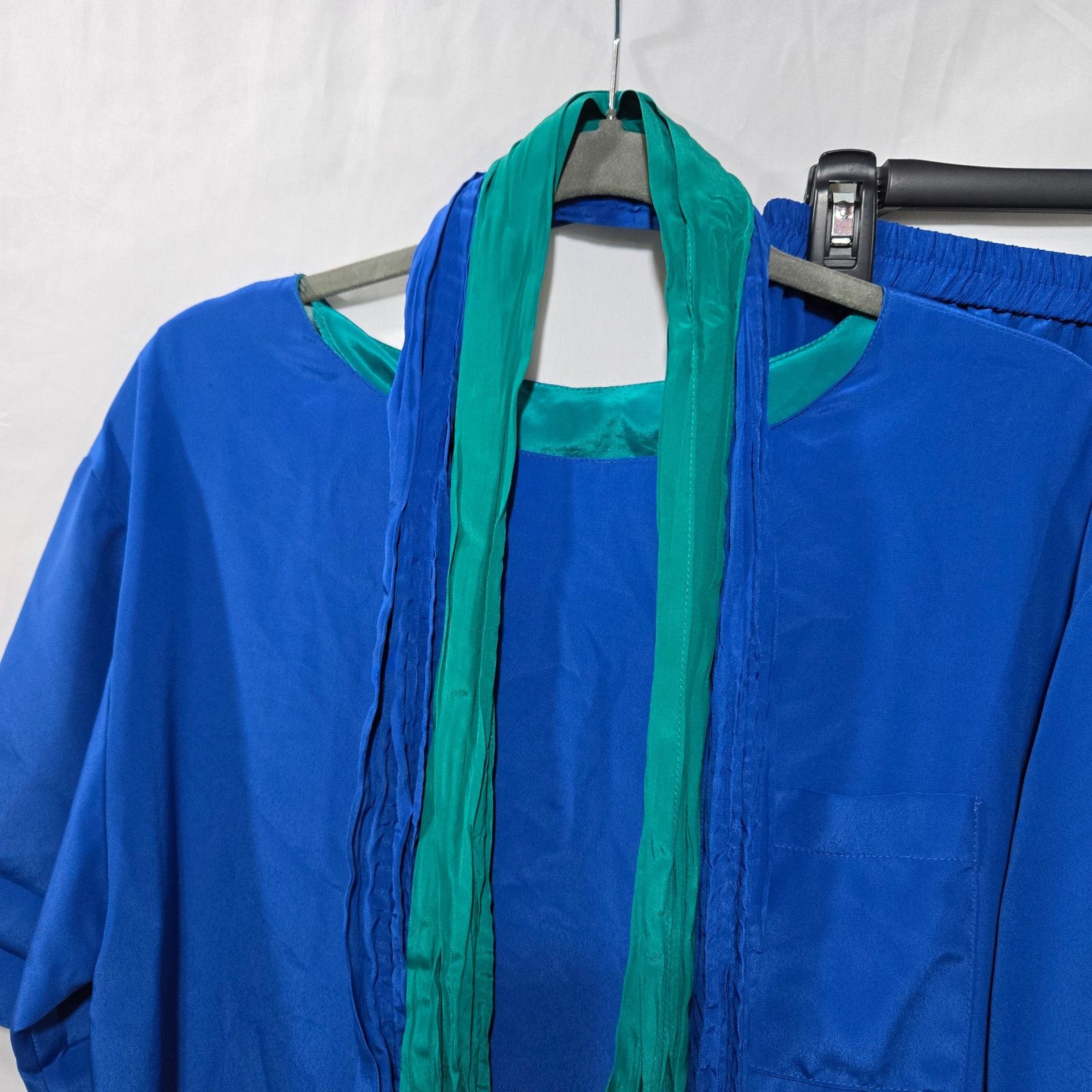 Vintage 70s Blue Short Sleeve Top Midi Skirt Scarf 3 Piece Set XL Size XL / US 12-14 / IT 48-50 - 7 Thumbnail
