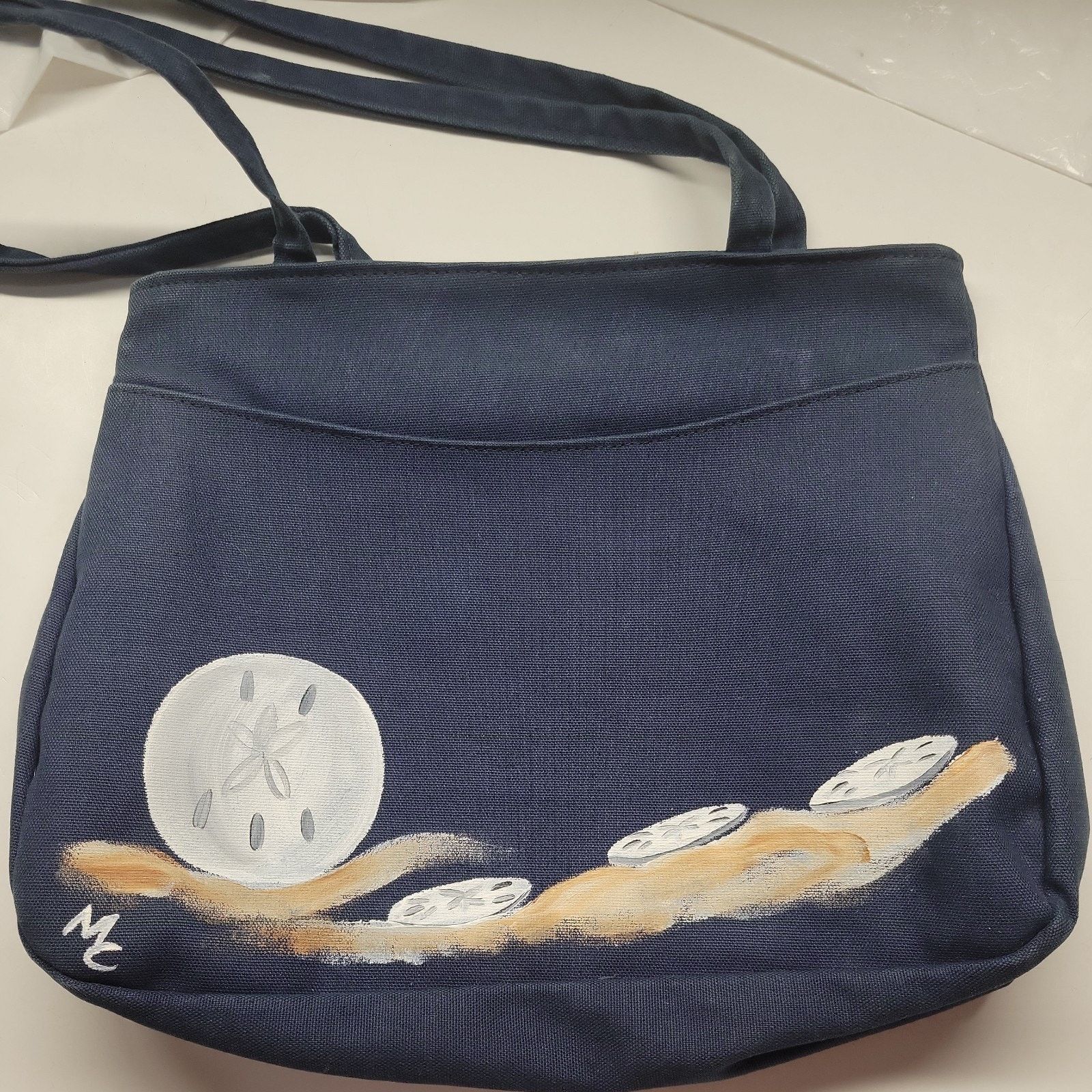 Other Sea Bags Beach Tote Navy Blue Painted Sand Dollars Signed Size ONE SIZE - 1 Thumbnail