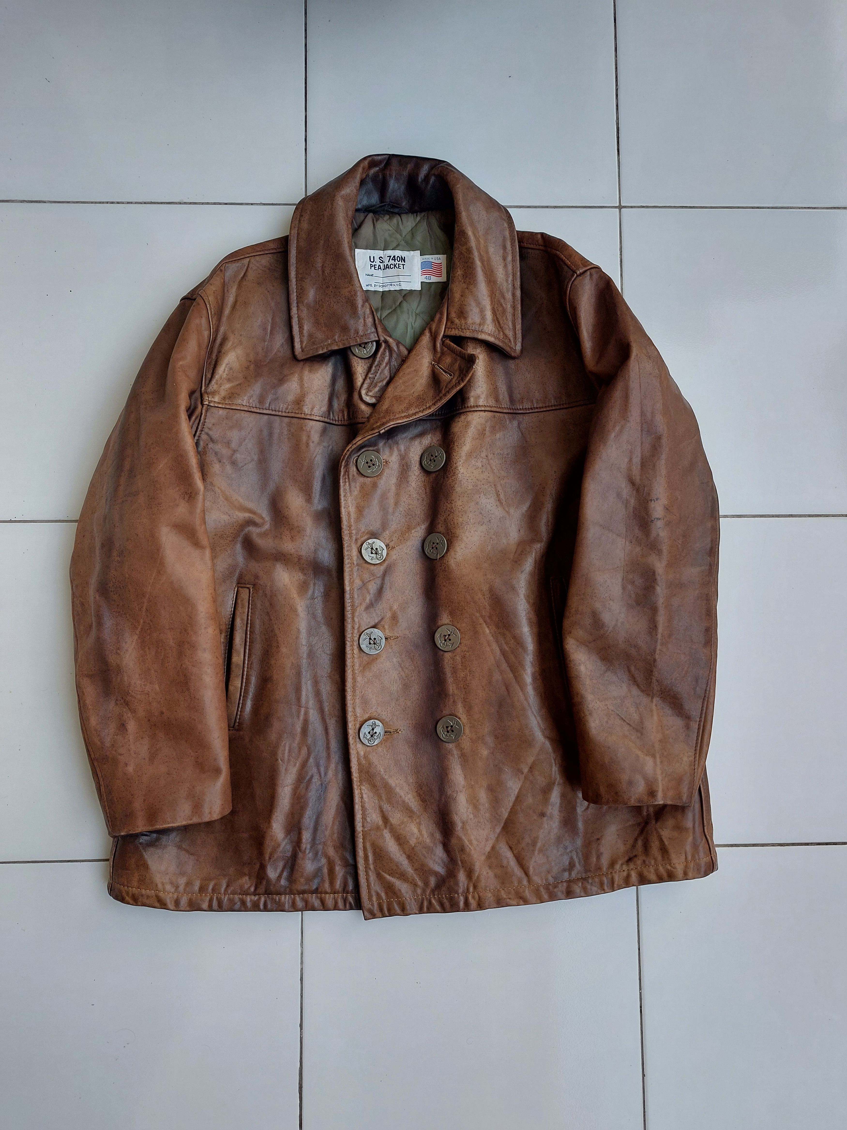 Schott SCHOTT 740N PEA COAT VINTAGE LEATHER JACKET Size US XL / EU 56 / 4 - 2 Thumbnail