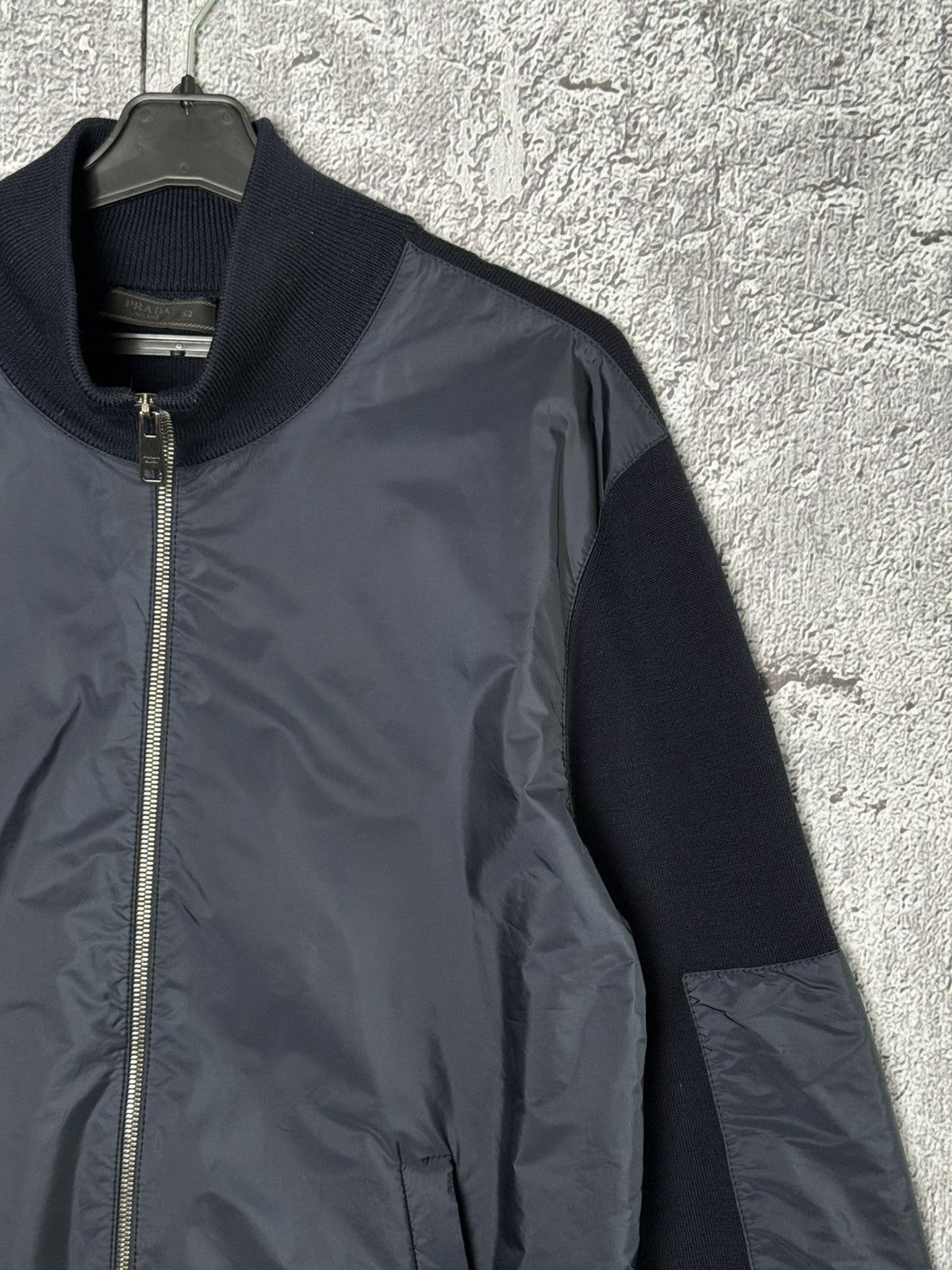 Prada Prada Navy Wool & Nylon Bomber Jacket Knitted Zip Sweater Size US L / EU 52-54 / 3 - 3 Thumbnail