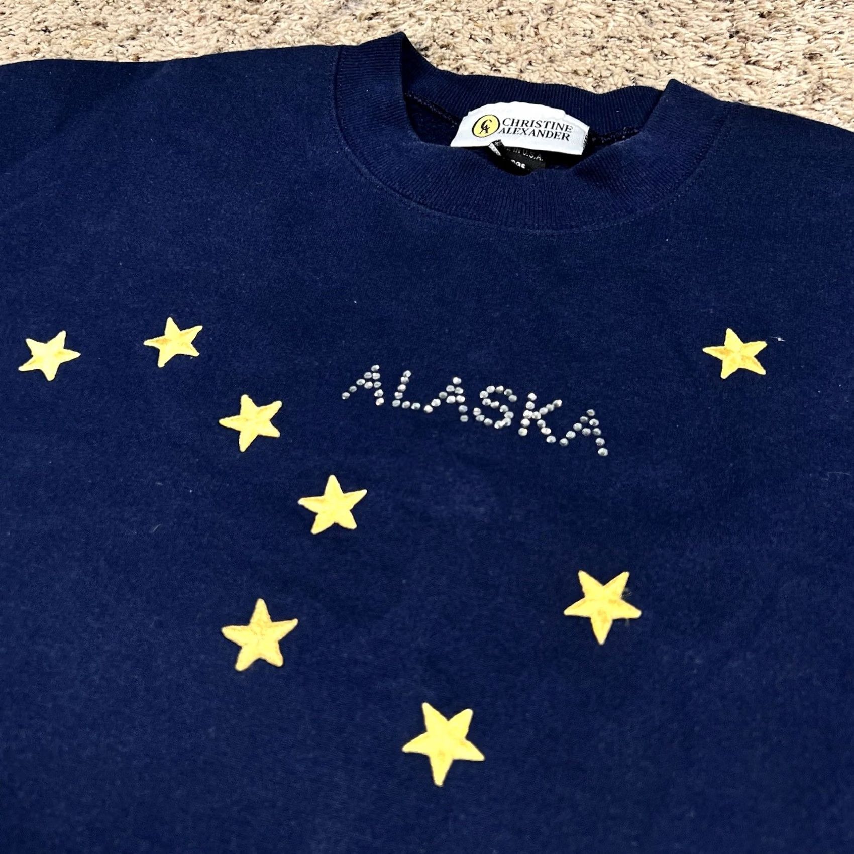 Vintage VINTAGE Alaska Blue Crewneck Sweatshirt Large 50/50 90s Stars USA Christine Alexander Unisex Adults Mens Womens Size US L / EU 52-54 / 3 - 5 Thumbnail