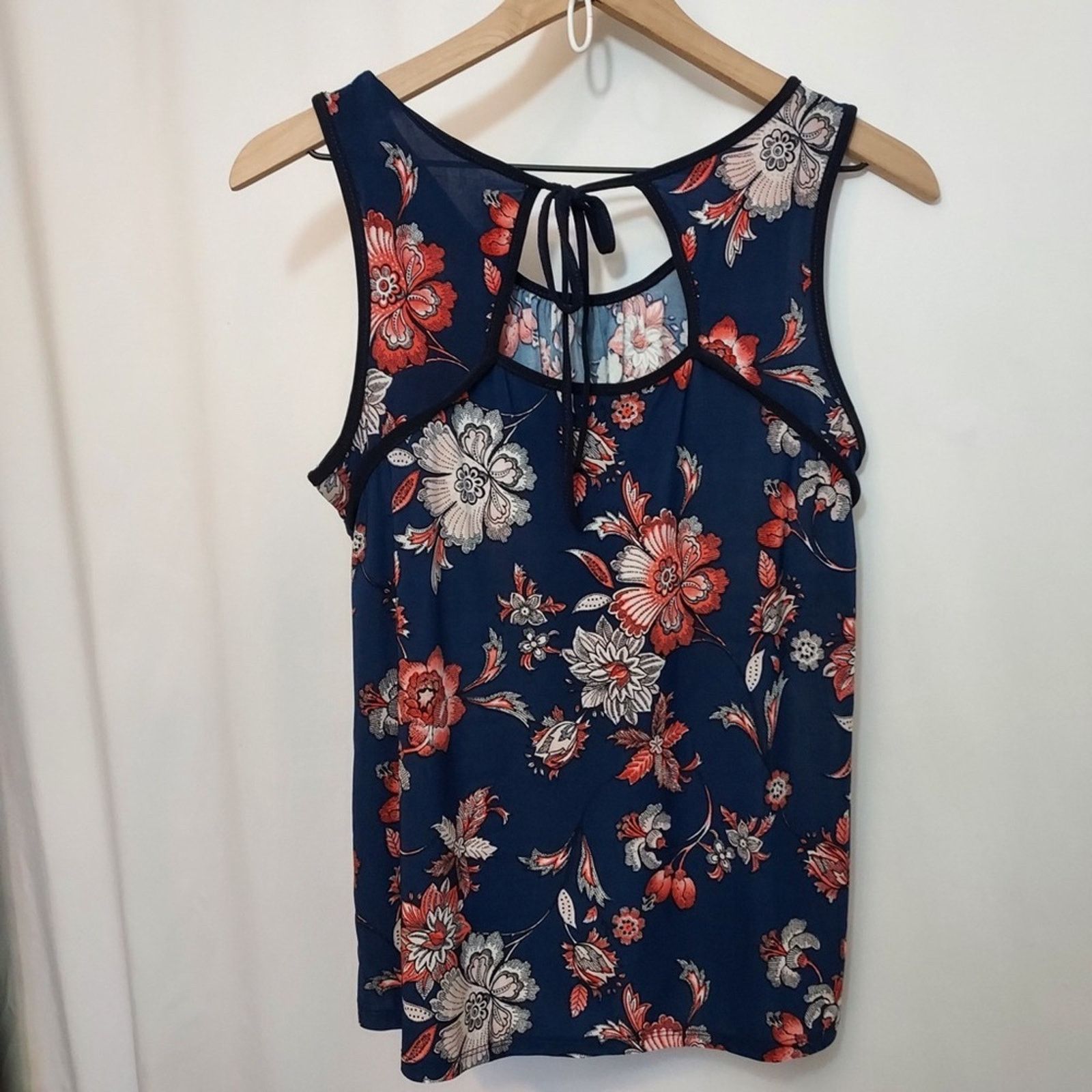 Other Lavish Blue Multicolor Floral Key Hole Tie Back Tank Top Size S / US 4 / IT 40 - 2 Thumbnail
