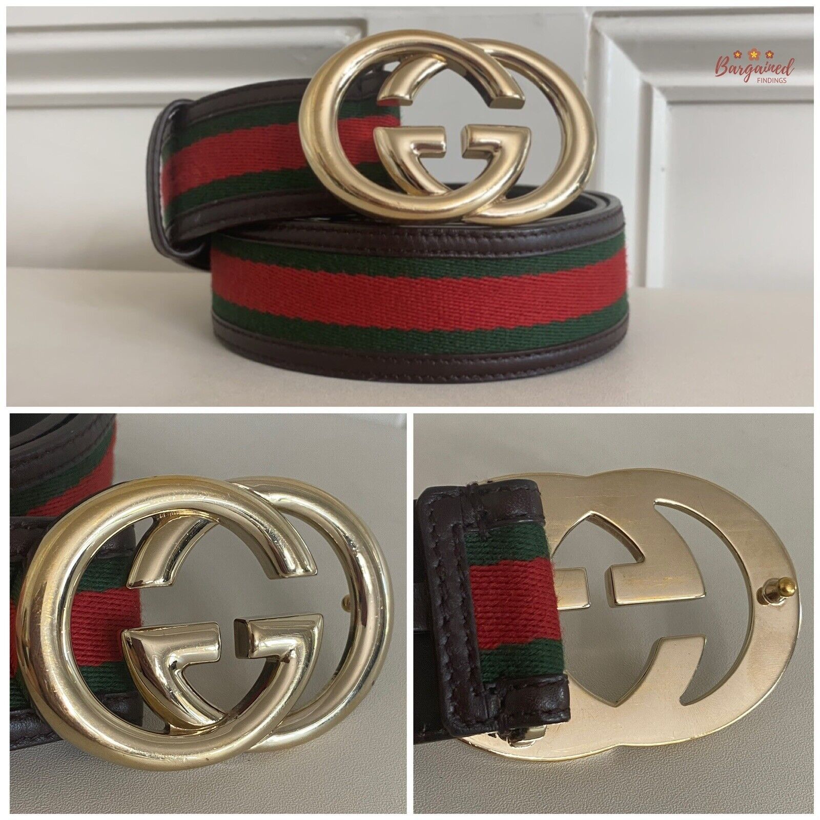 Gucci Gucci Web Canvas Brown Leather Interlocking G Buckle Belt Size 30 - 9 Thumbnail