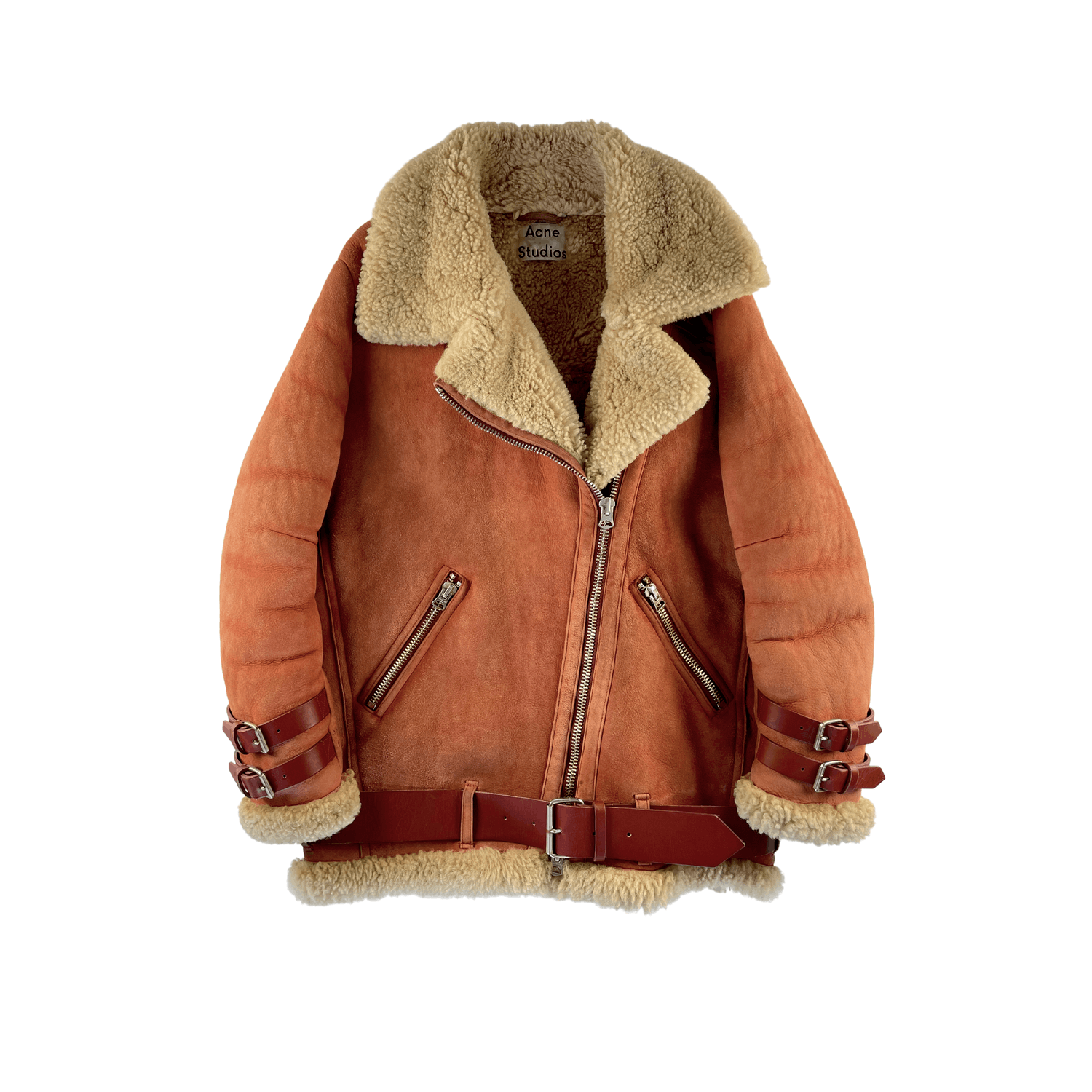 Acne Studios Acne Studios Dark Orange Velocite Suede Shearling Jacket Size XS / US 0-2 / IT 36-38 - 2 Thumbnail