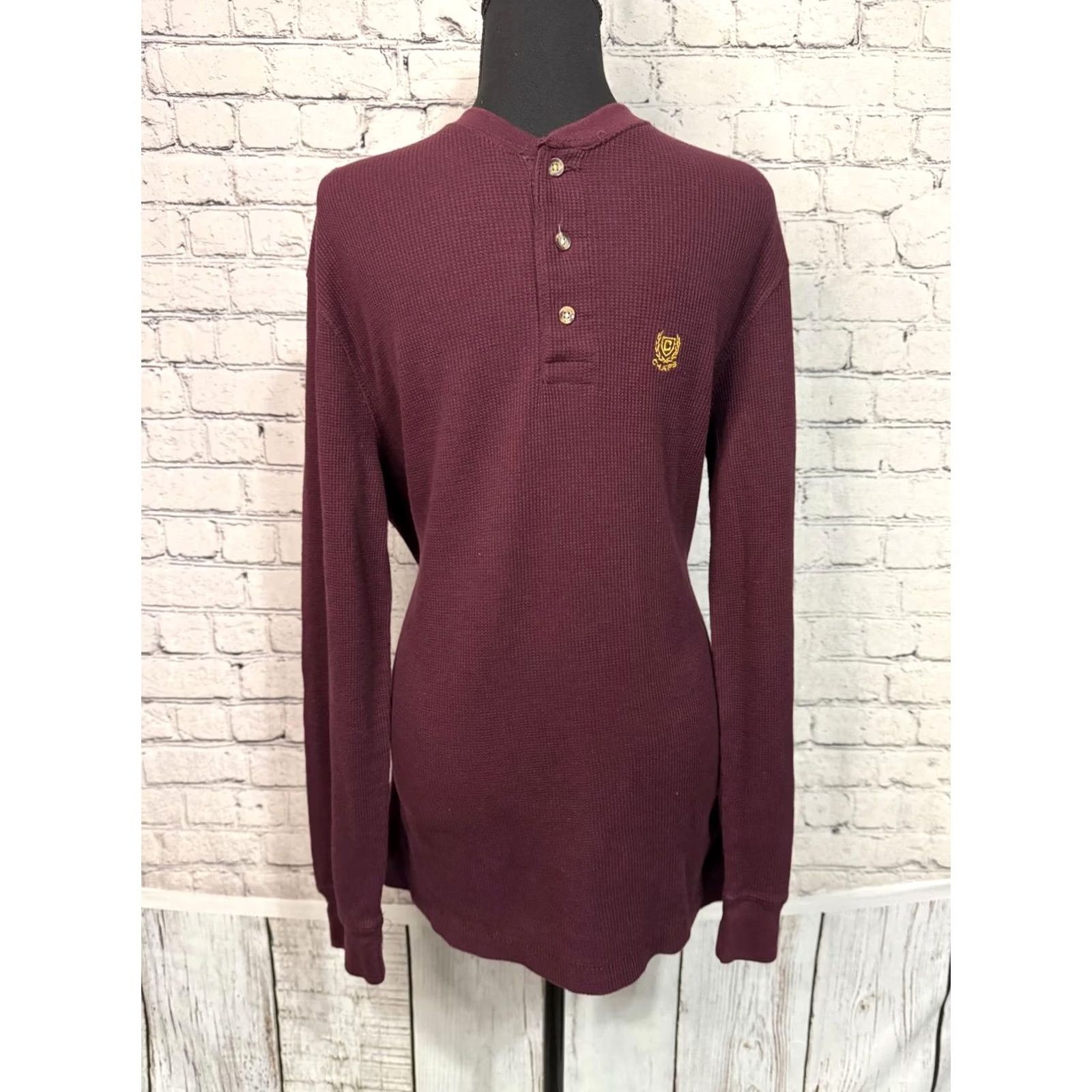 Chaps Chaps Mens Long Sleeve Waffle Knit Shirt Burgundy Medium Crew Neck Solid Cotton Sweater Casual Size US M / EU 48-50 / 2 - 6 Thumbnail