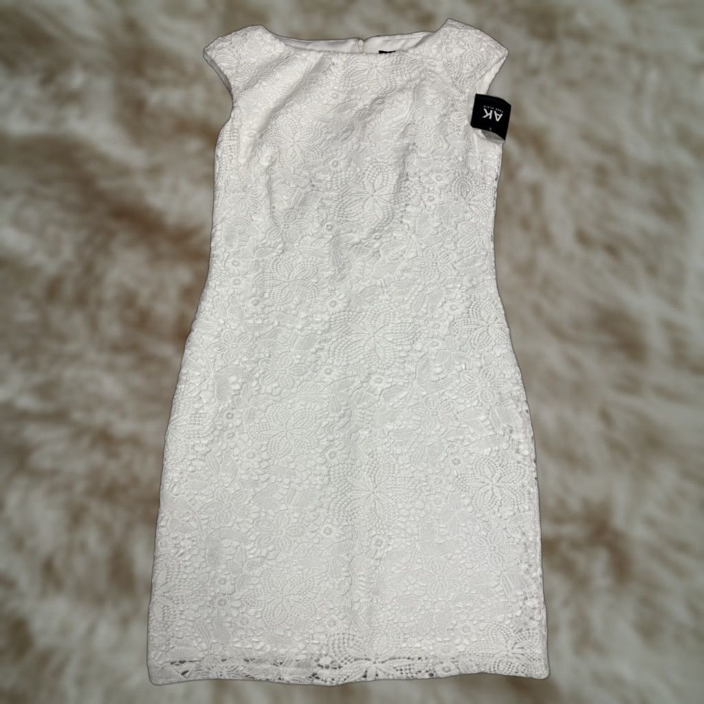 Anne Klein Anne Klein White Crochet Floral Bodycon Mini Dress Sleeveless Lined Sz M NWT Size M / US 6-8 / IT 42-44 - 1 Thumbnail