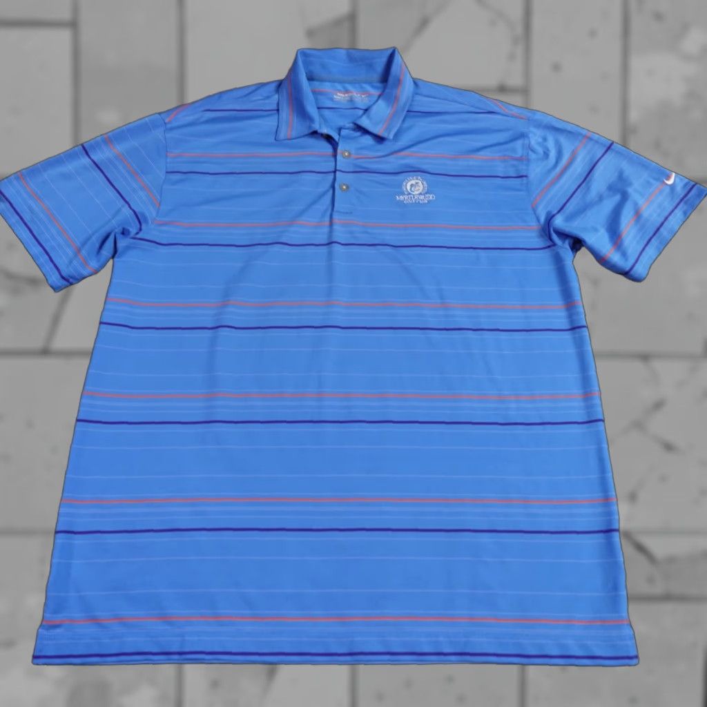 Nike Nike Mens Polo Shirt XL Blue Striped Embroidered Myrtlewood Golf Club Size US XL / EU 56 / 4 - 1 Thumbnail