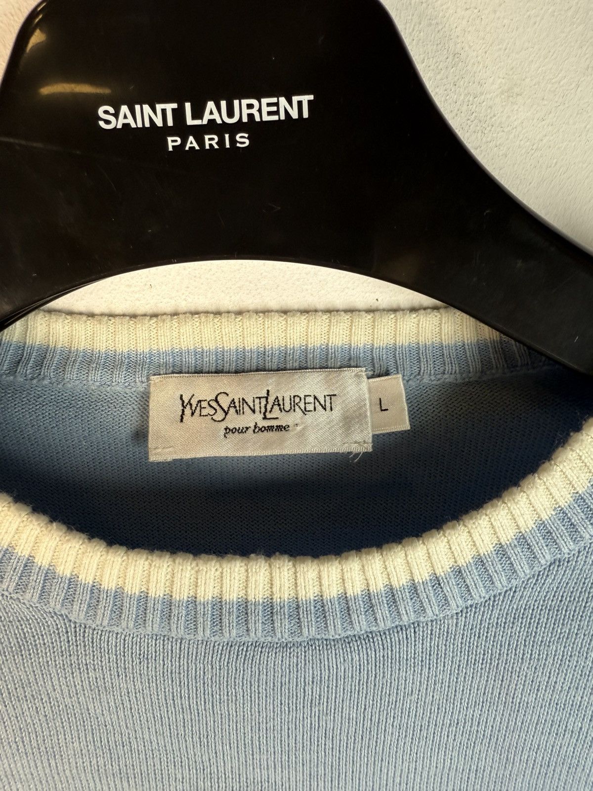 Yves Saint Laurent Blue YSL Sweater Knit Light Big Logo Size US L / EU 52-54 / 3 - 4 Thumbnail