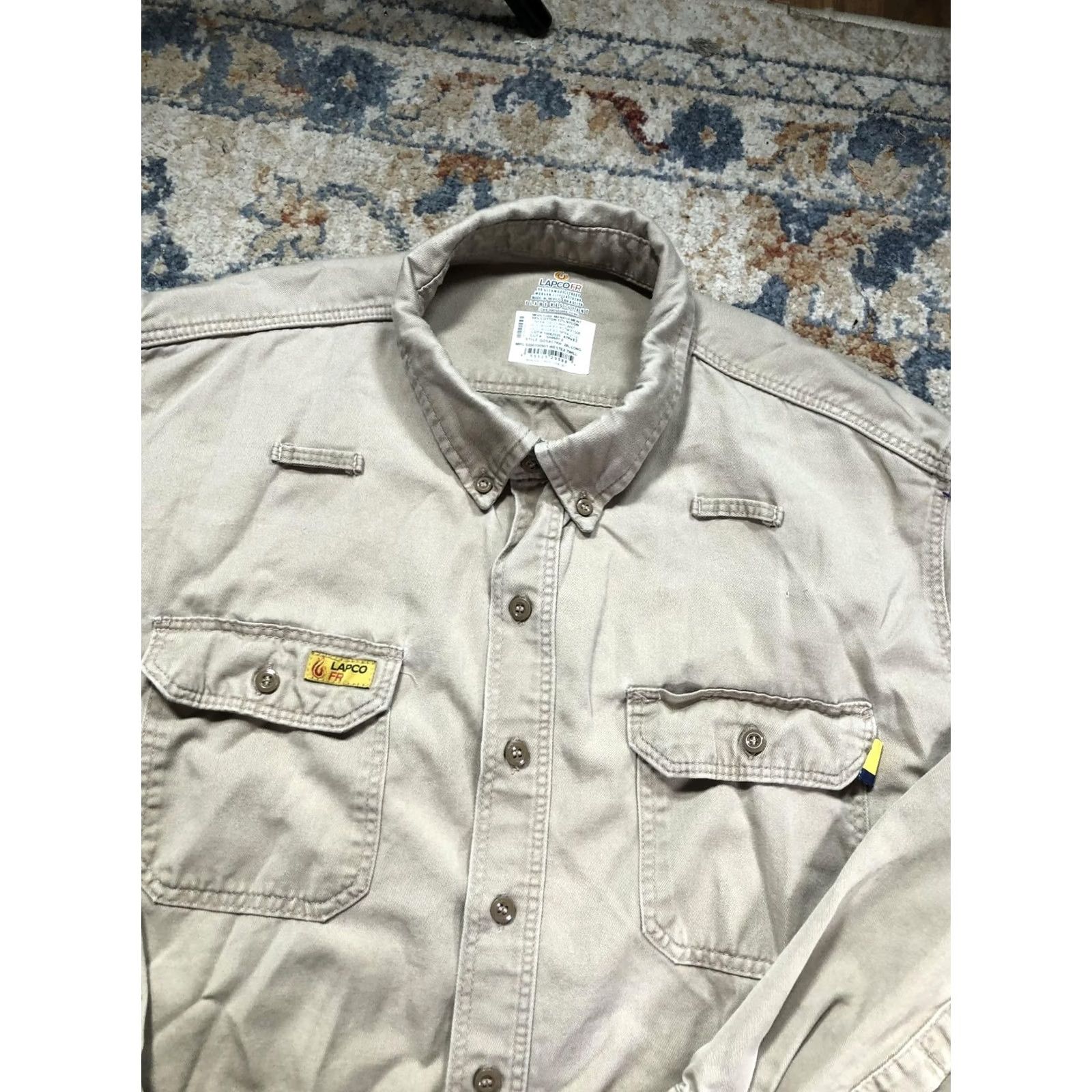 Vintage LAPCO FR Shirt Mens 2XLT Beige Twill Flame Resistant Long Sleeve Workwear Size US XXL / EU 58 / 5 - 6 Thumbnail