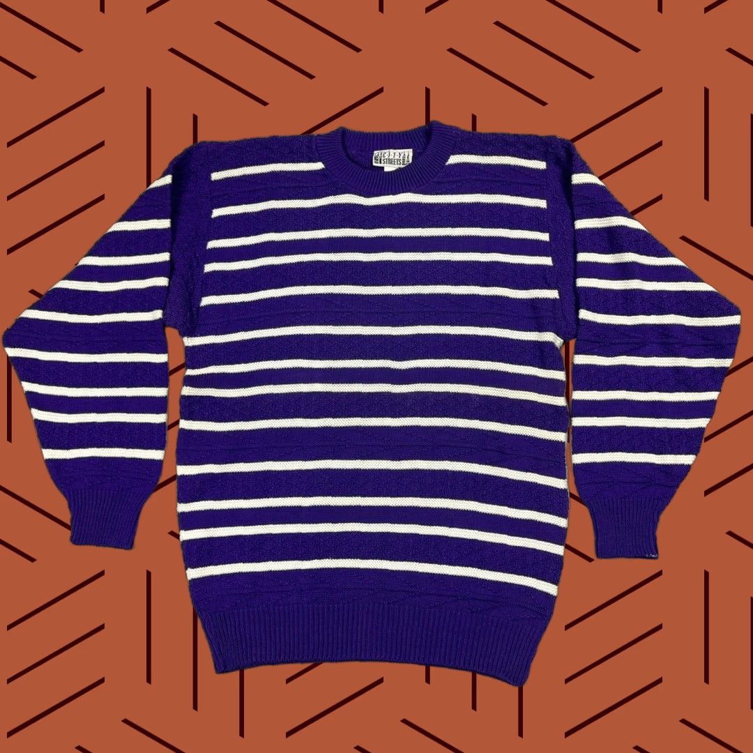 Vintage VINTAGE City Streets Knit Sweater M Purple Striped 90s Retro Pullover Unisex Size US M / EU 48-50 / 2 - 1 Thumbnail