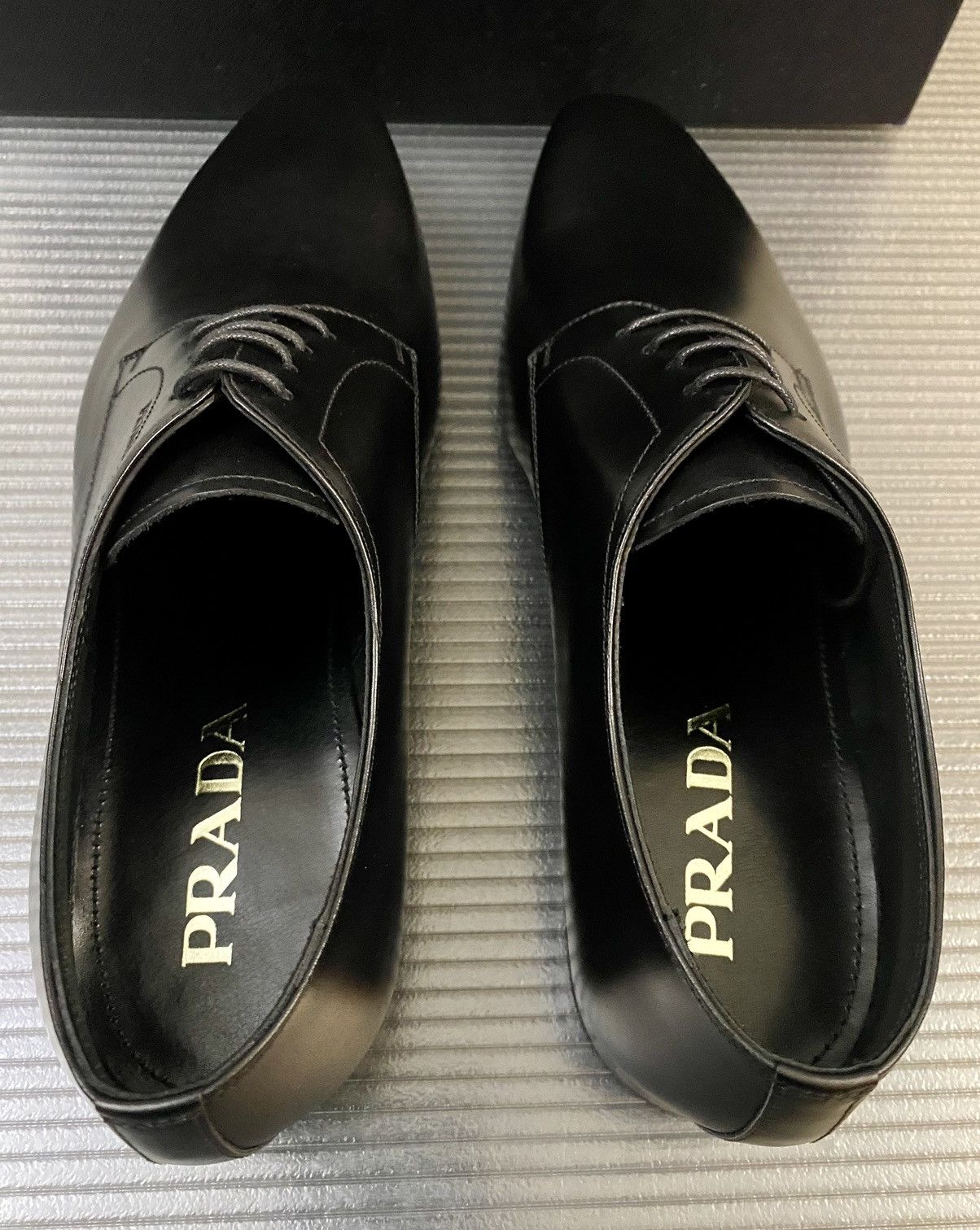 Prada Prada 🇮🇹 Nero calfskin logo ornamented stack heel derby 9 NEW Size US 9 / EU 42 - 2 Thumbnail