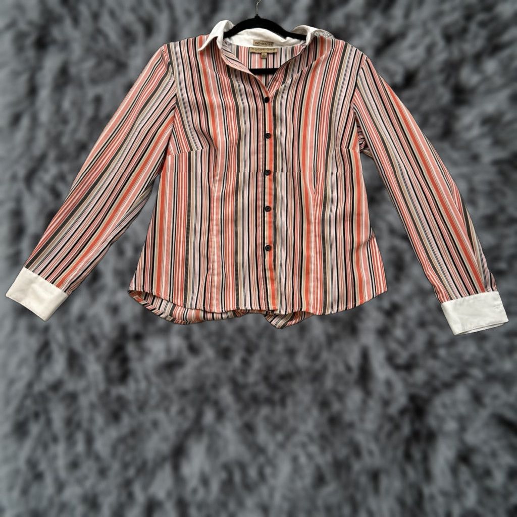 Vintage Notations Stretch Button Down Top Sz M Office Chic Striped Preppy Classic Retro Size M / US 6-8 / IT 42-44 - 1 Thumbnail