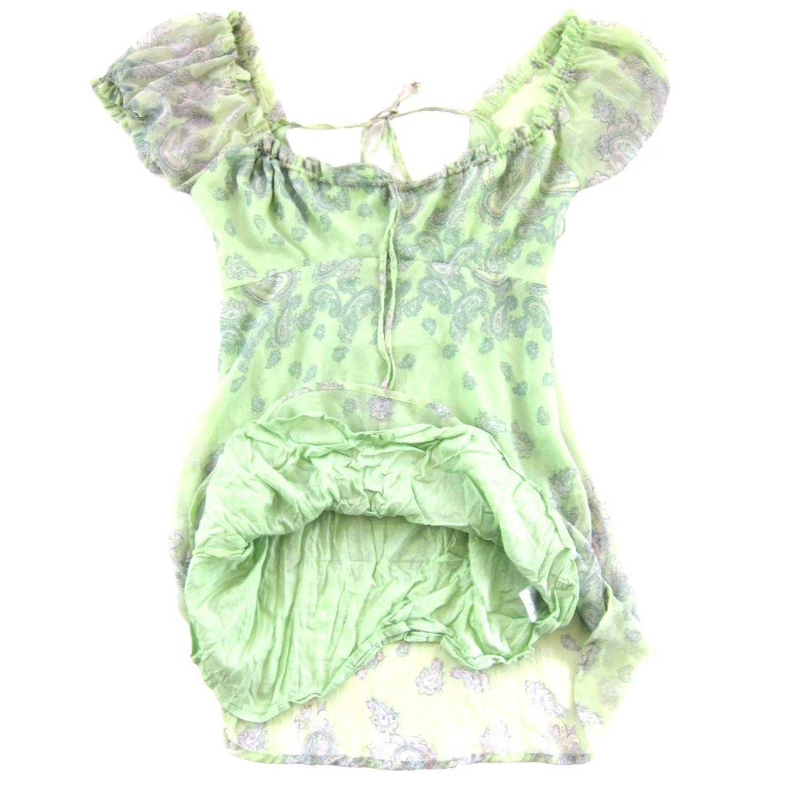 Urban Outfitters URBAN OUTFITTERS Lime Green Pink Paisley Floral Sheer Cap Sleeve Short Dress M Size 32" / US 10 / IT 46 - 5 Thumbnail