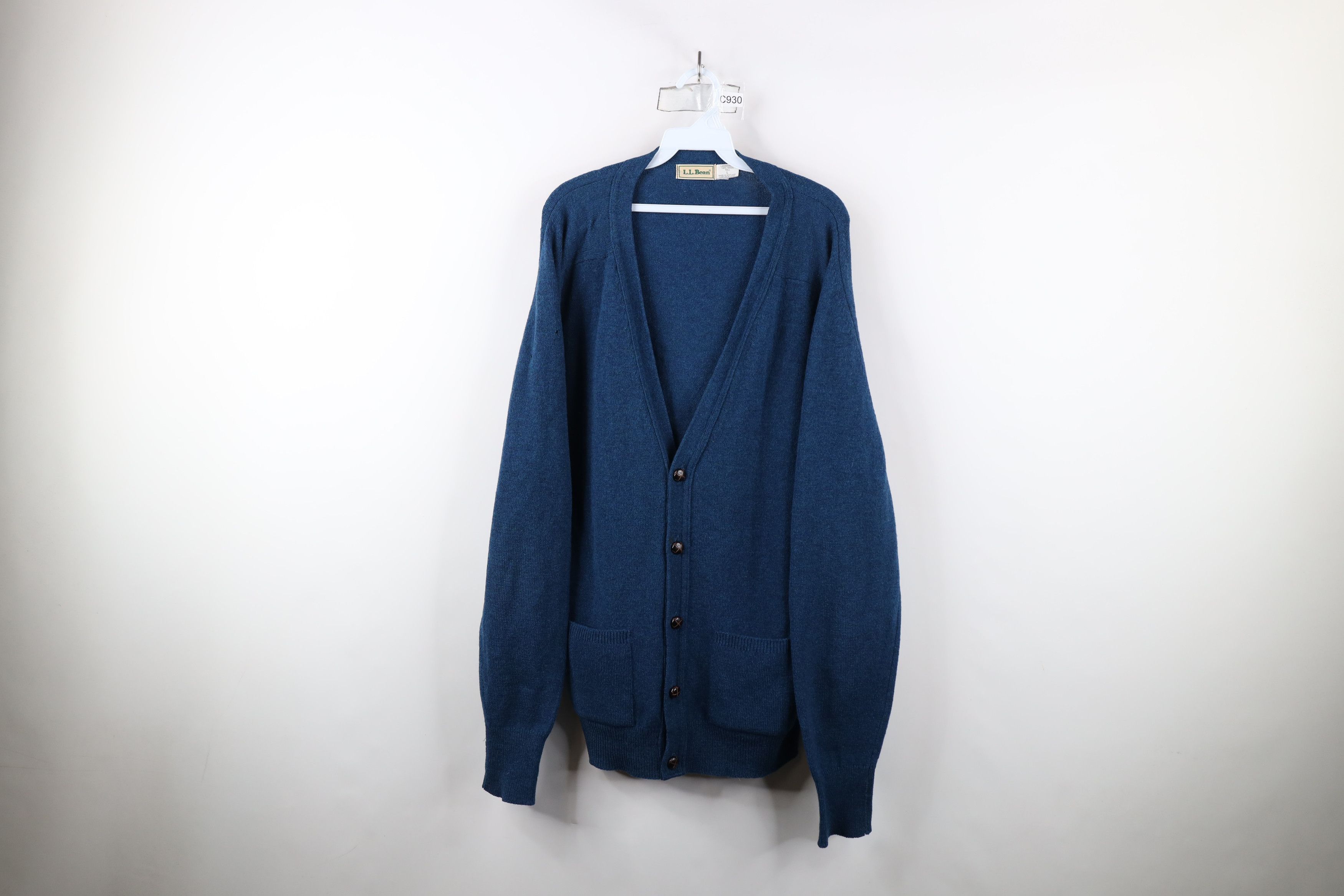 L.L. Bean × Vintage Vintage 90s LL Bean Lambswool Knit Cardigan Sweater Blue Size US L / EU 52-54 / 3 - 1 Thumbnail