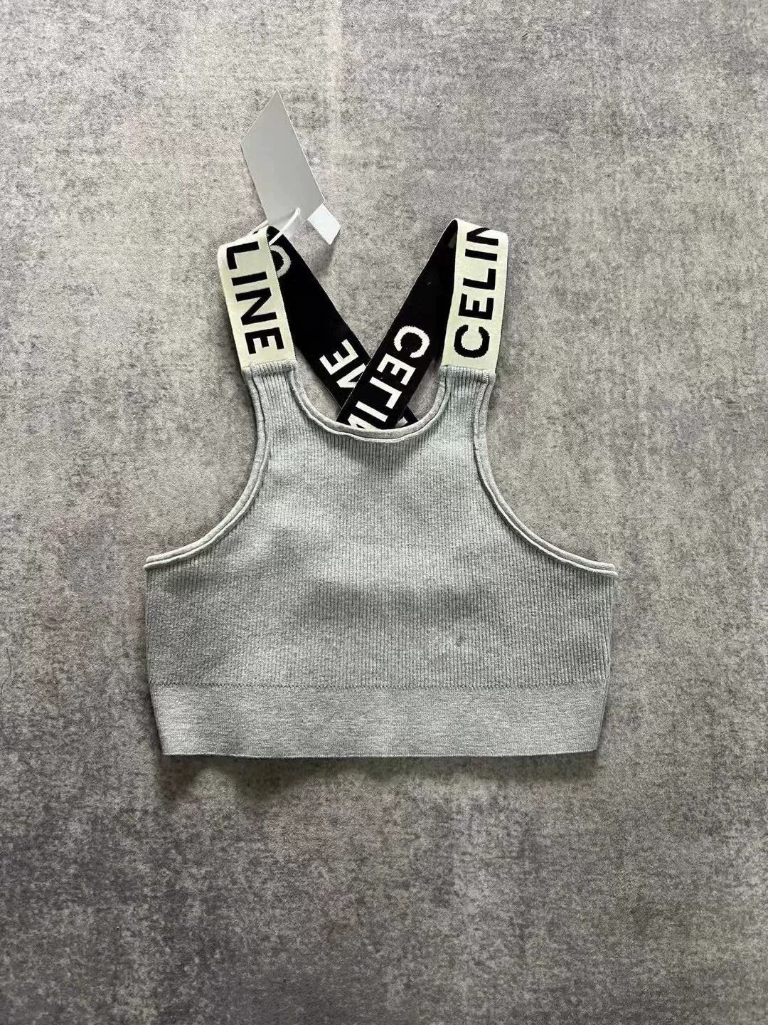Celine gray sports tank top with logo straps Size M / US 6-8 / IT 42-44 - 1 Thumbnail