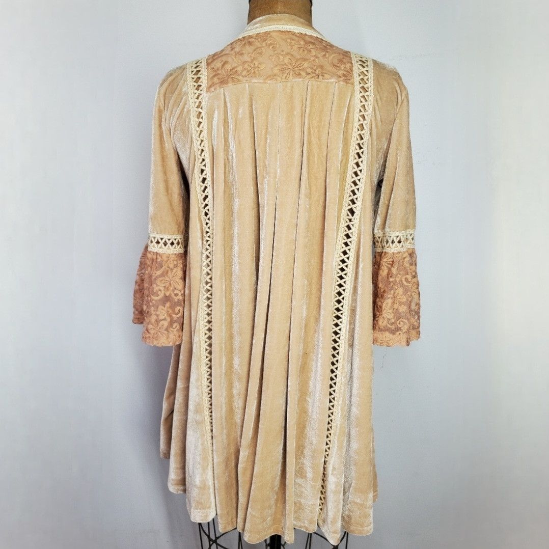 Other POL S Tunic Top Velvet Lace V-Neck 3/4 Bell Sleeve Beige Tan Size S / US 4 / IT 40 - 4 Thumbnail