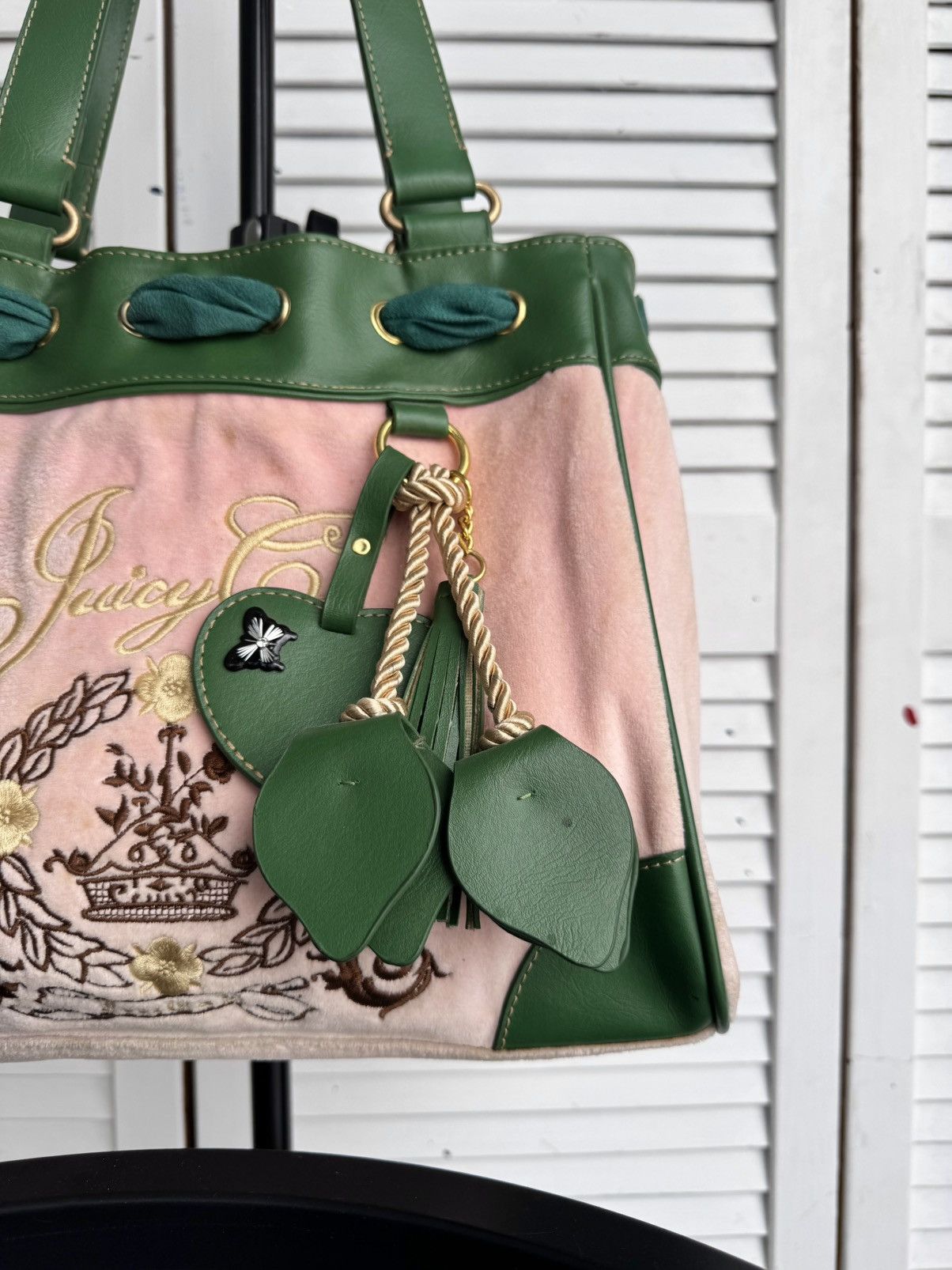 Juicy Couture Vintage Juicy Couture Daydreamer Velour Tote Bag Pink Green Size ONE SIZE - 6 Thumbnail