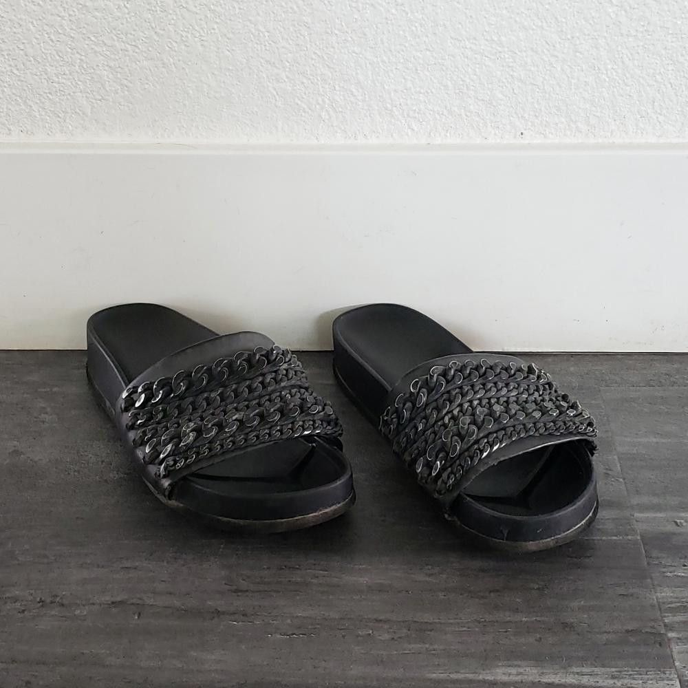 Designer Black Chain Detailed Santana Sandal Size US 7 / IT 37 - 2 Thumbnail